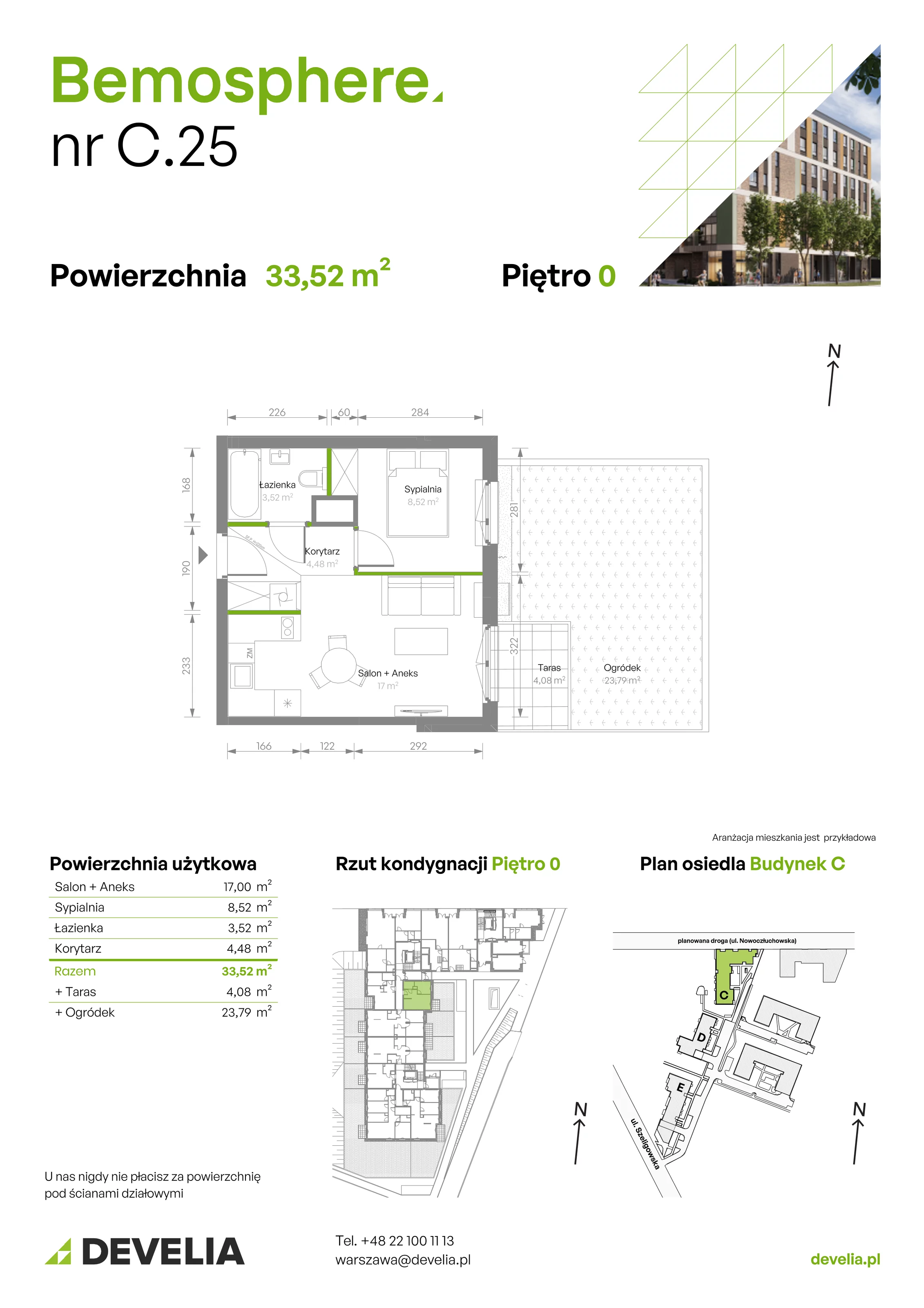 Mieszkanie 33,52 m², parter, oferta nr C/025, Bemosphere, Warszawa, Bemowo, Chrzanów, ul. Szeligowska 24