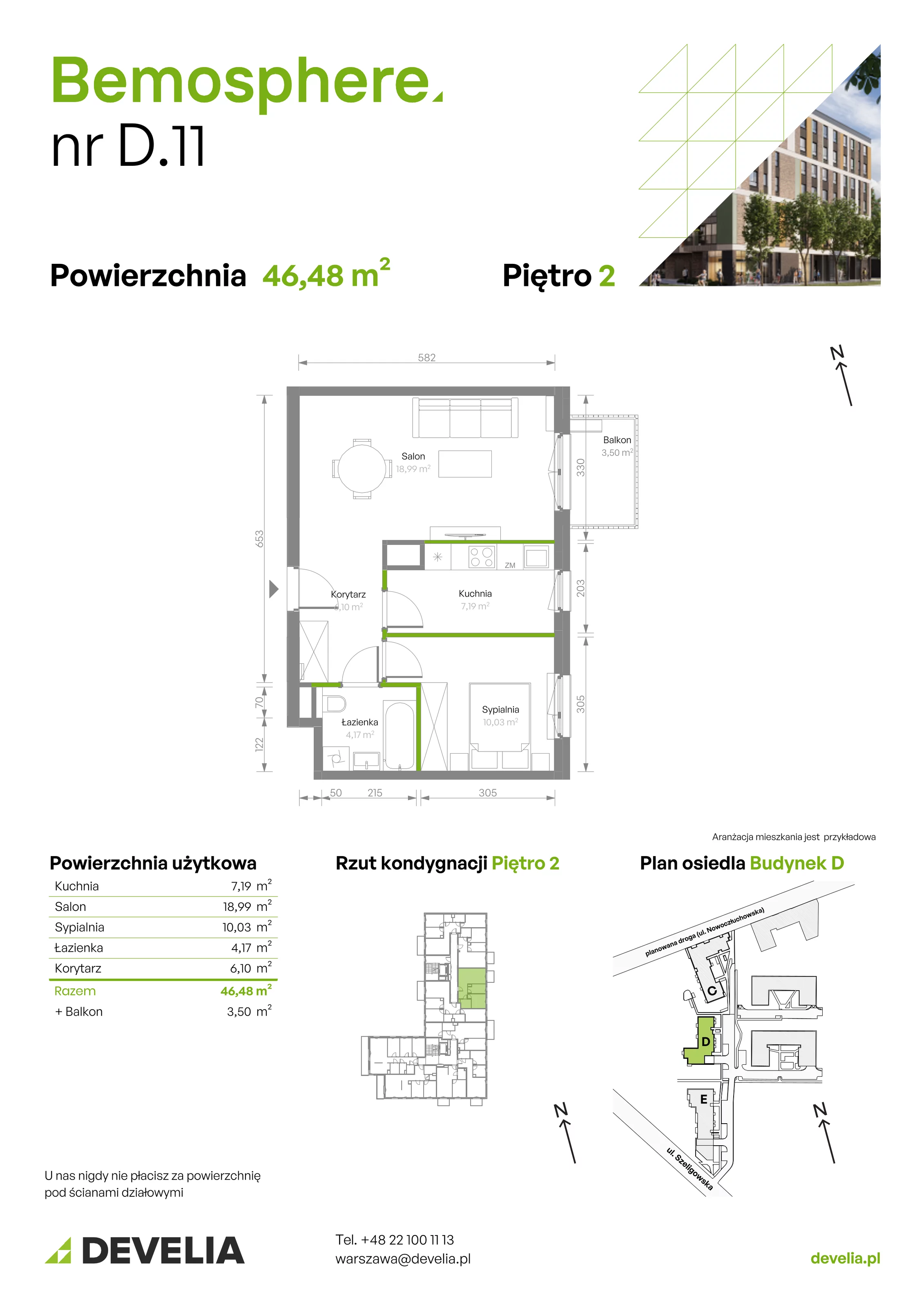 Mieszkanie 46,48 m², piętro 2, oferta nr D/011, Bemosphere, Warszawa, Bemowo, Chrzanów, ul. Szeligowska 24