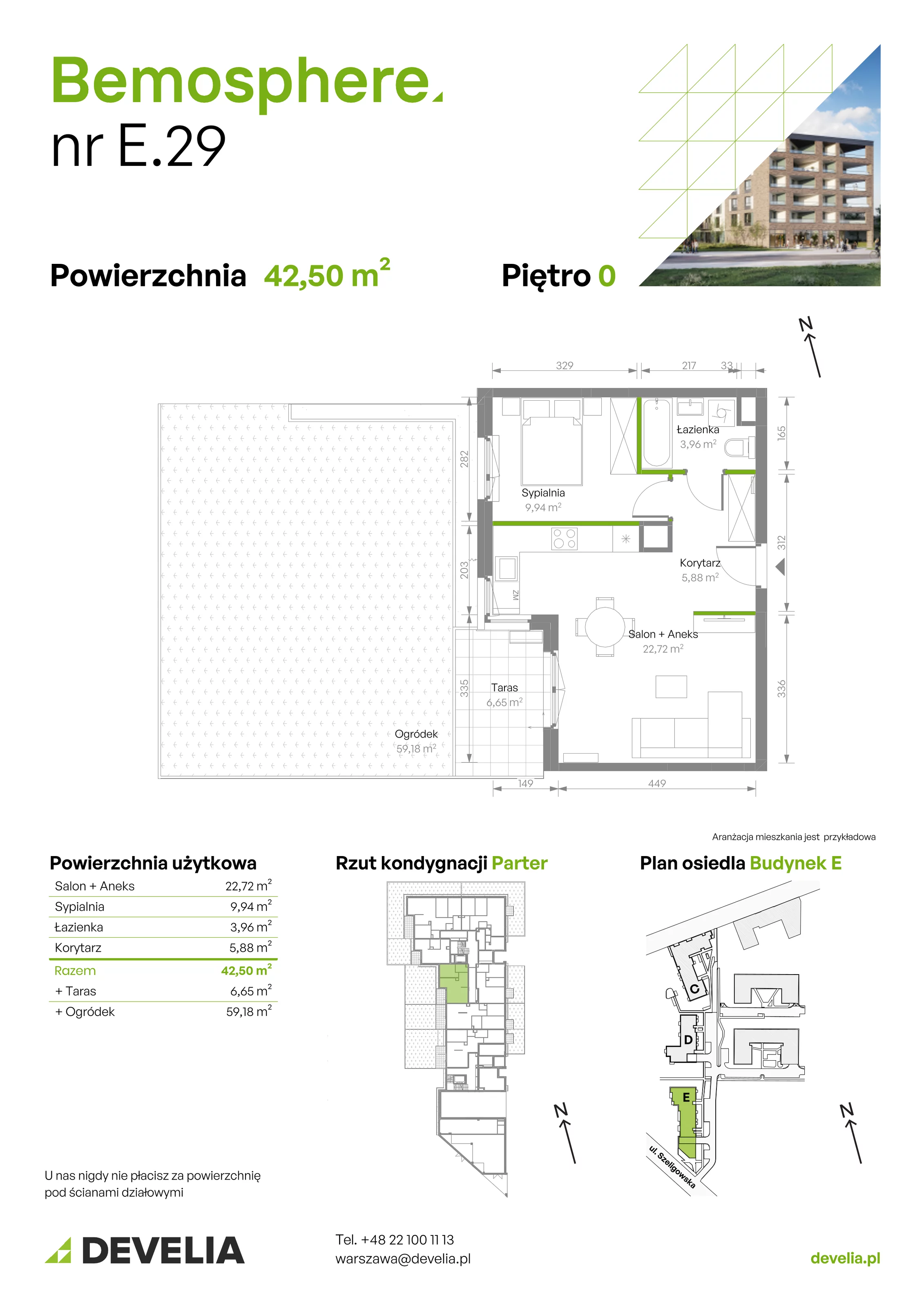 Mieszkanie 42,50 m², parter, oferta nr E/029, Bemosphere, Warszawa, Bemowo, Chrzanów, ul. Szeligowska 24