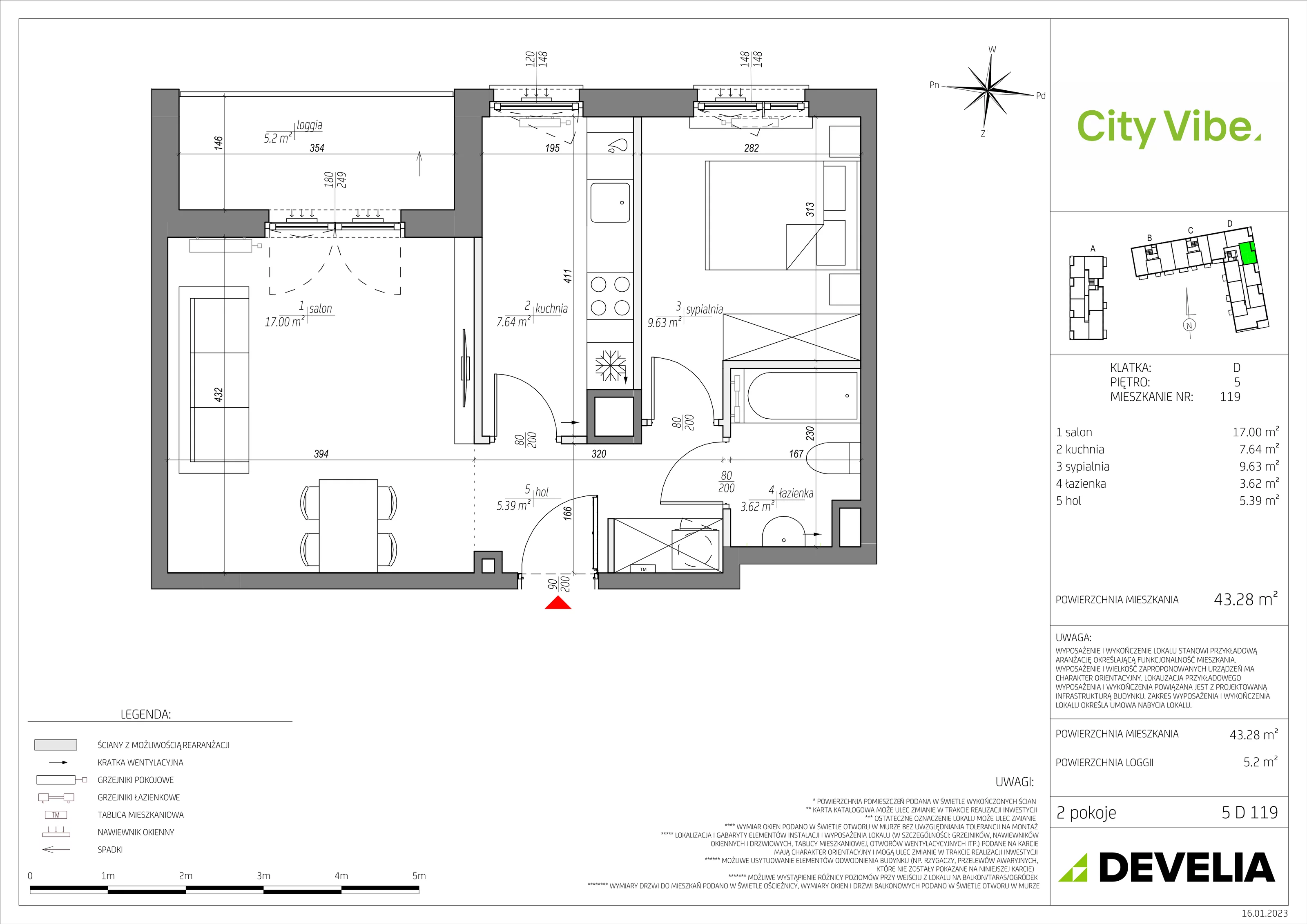 Mieszkanie 43,28 m², piętro 5, oferta nr E/5D119, City Vibe, Kraków, Podgórze, Płaszów, ul. Myśliwska