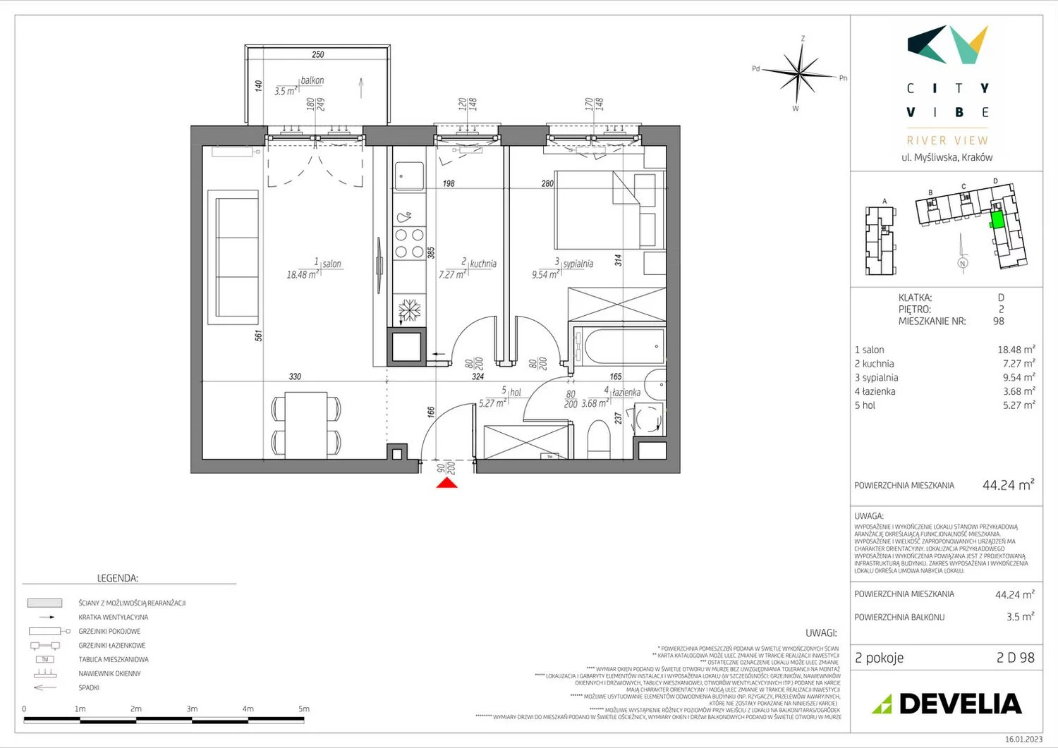 2 pokoje, mieszkanie 44,36 m², piętro 2, oferta nr E/2D98, City Vibe, Kraków, Podgórze, Płaszów, ul. Myśliwska