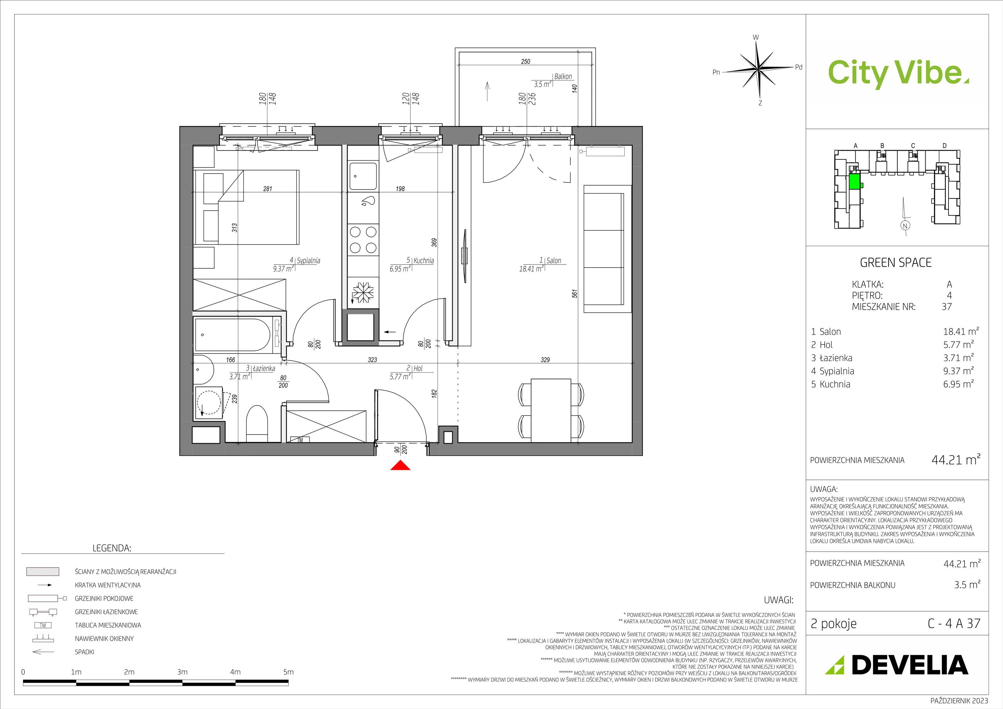 2 pokoje, mieszkanie 44,21 m², piętro 4, oferta nr C/037/M, City Vibe, Kraków, Podgórze, Płaszów, ul. Myśliwska