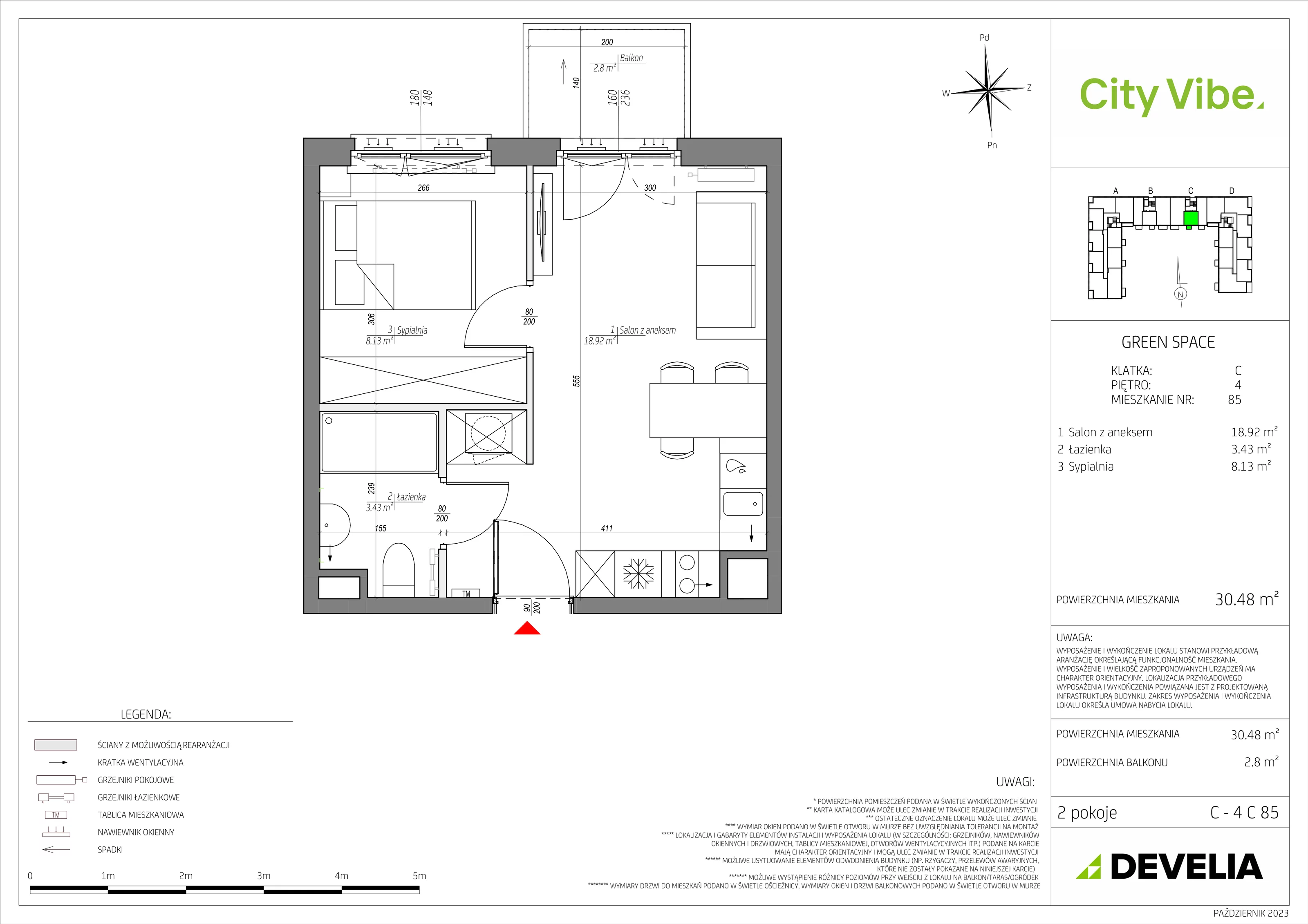 2 pokoje, mieszkanie 30,55 m², piętro 4, oferta nr C/085/M, City Vibe, Kraków, Podgórze, Płaszów, ul. Myśliwska
