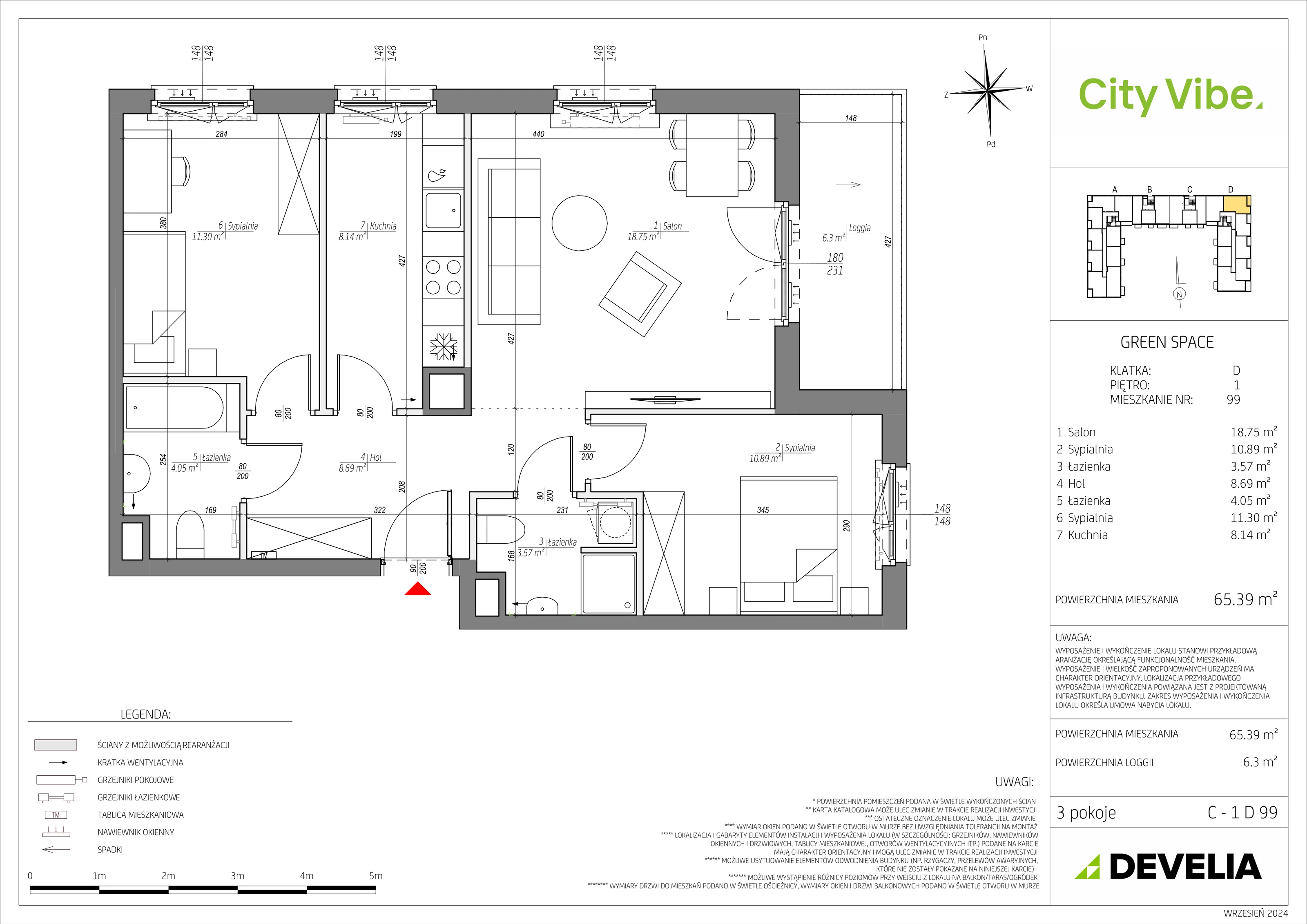 3 pokoje, mieszkanie 65,39 m², piętro 1, oferta nr C/099/M, City Vibe, Kraków, Podgórze, Płaszów, ul. Myśliwska