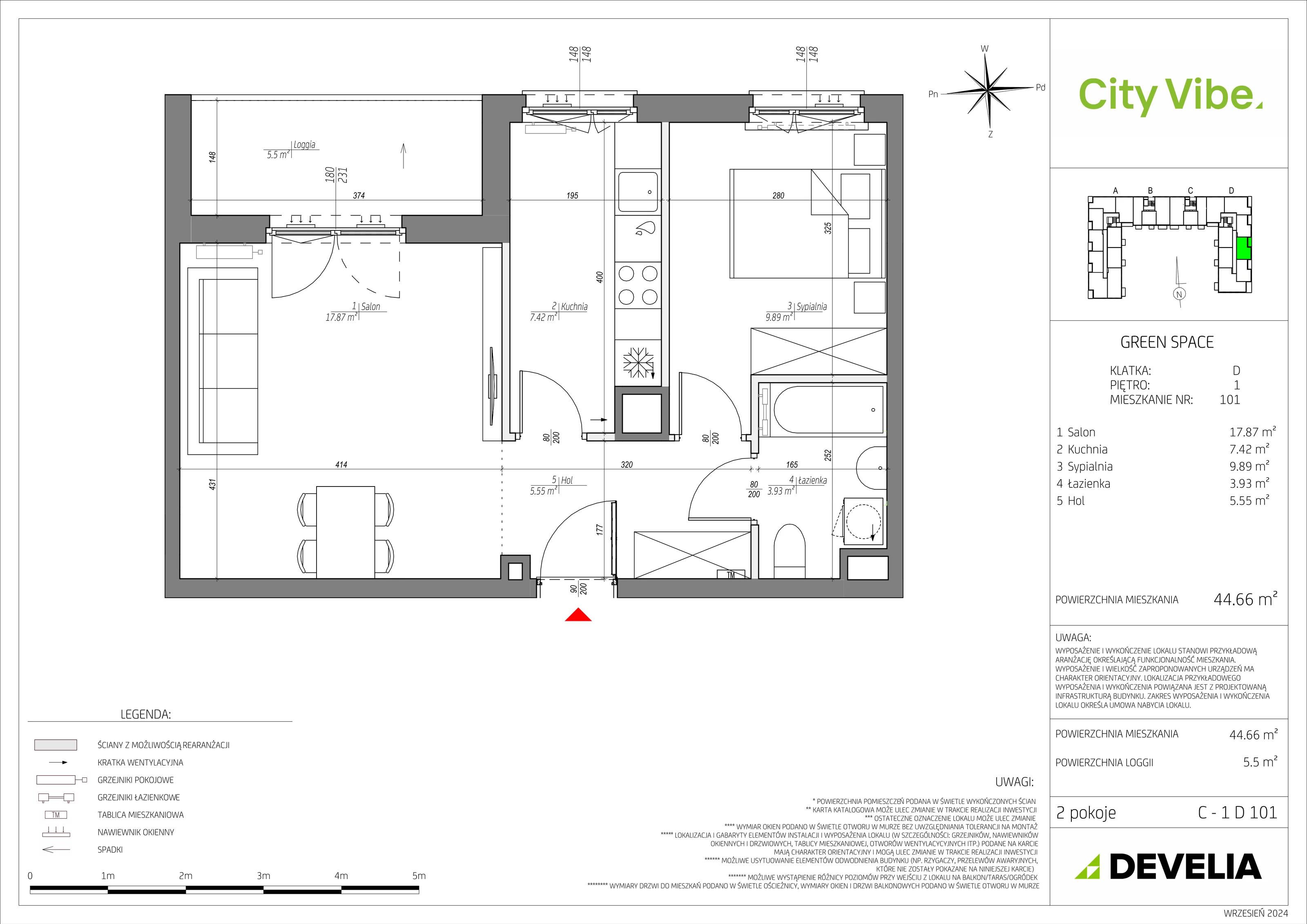 2 pokoje, mieszkanie 44,66 m², piętro 1, oferta nr C/101/M, City Vibe, Kraków, Podgórze, Płaszów, ul. Myśliwska