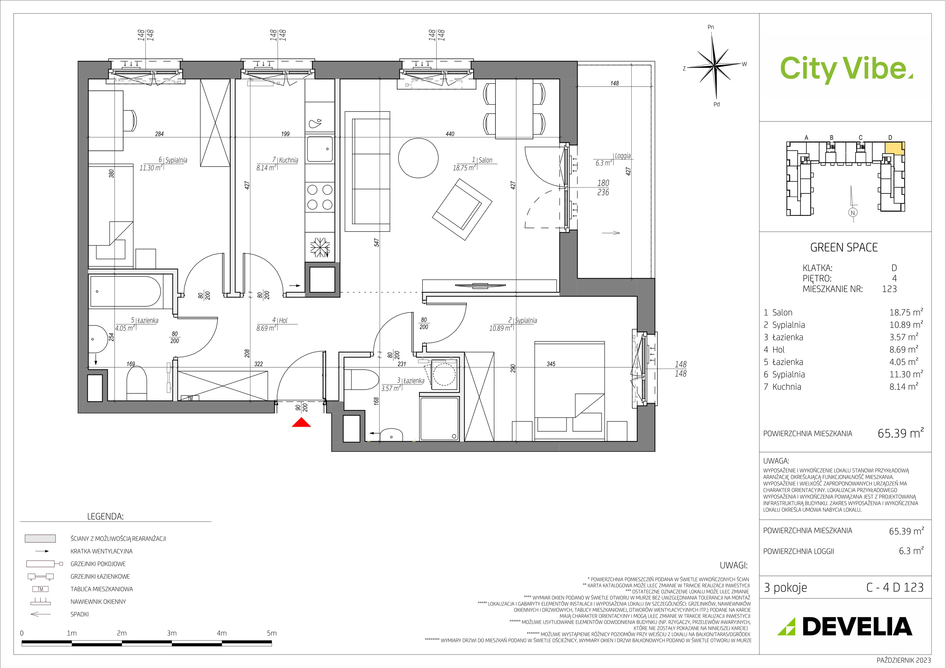 3 pokoje, mieszkanie 65,39 m², piętro 4, oferta nr C/123/M, City Vibe, Kraków, Podgórze, Płaszów, ul. Myśliwska