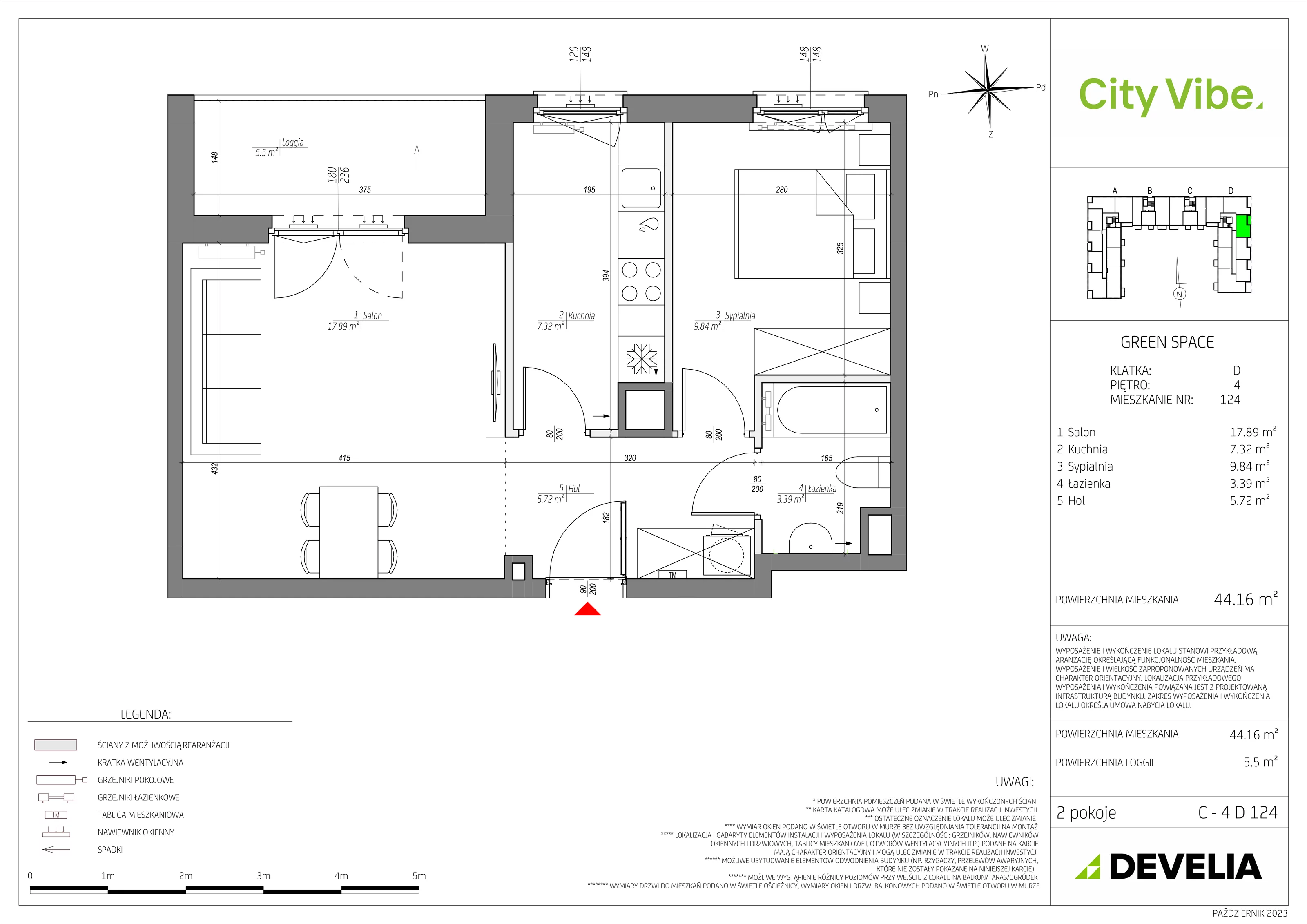 2 pokoje, mieszkanie 44,16 m², piętro 4, oferta nr C/124/M, City Vibe, Kraków, Podgórze, Płaszów, ul. Myśliwska