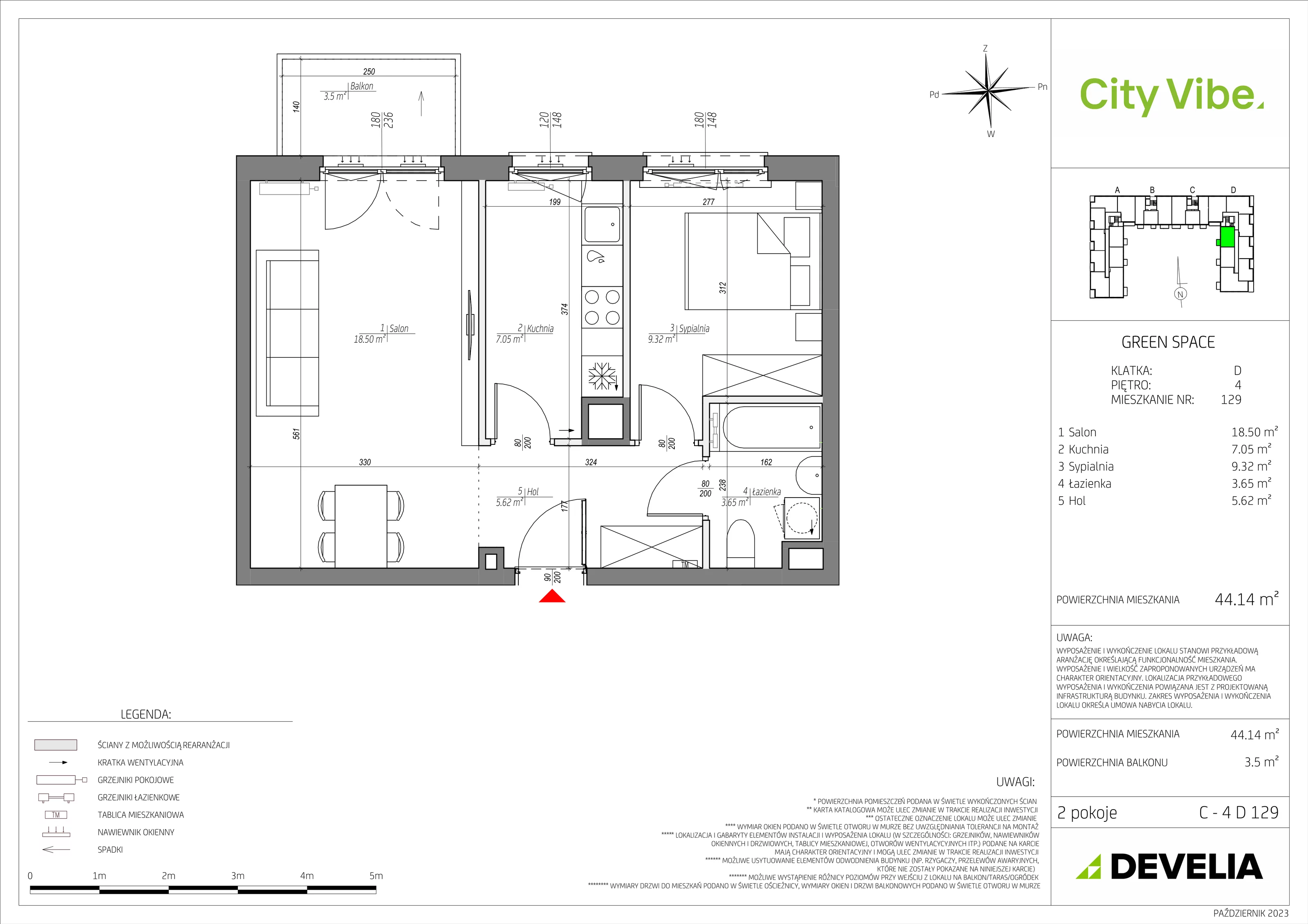 2 pokoje, mieszkanie 44,14 m², piętro 4, oferta nr C/129/M, City Vibe, Kraków, Podgórze, Płaszów, ul. Myśliwska