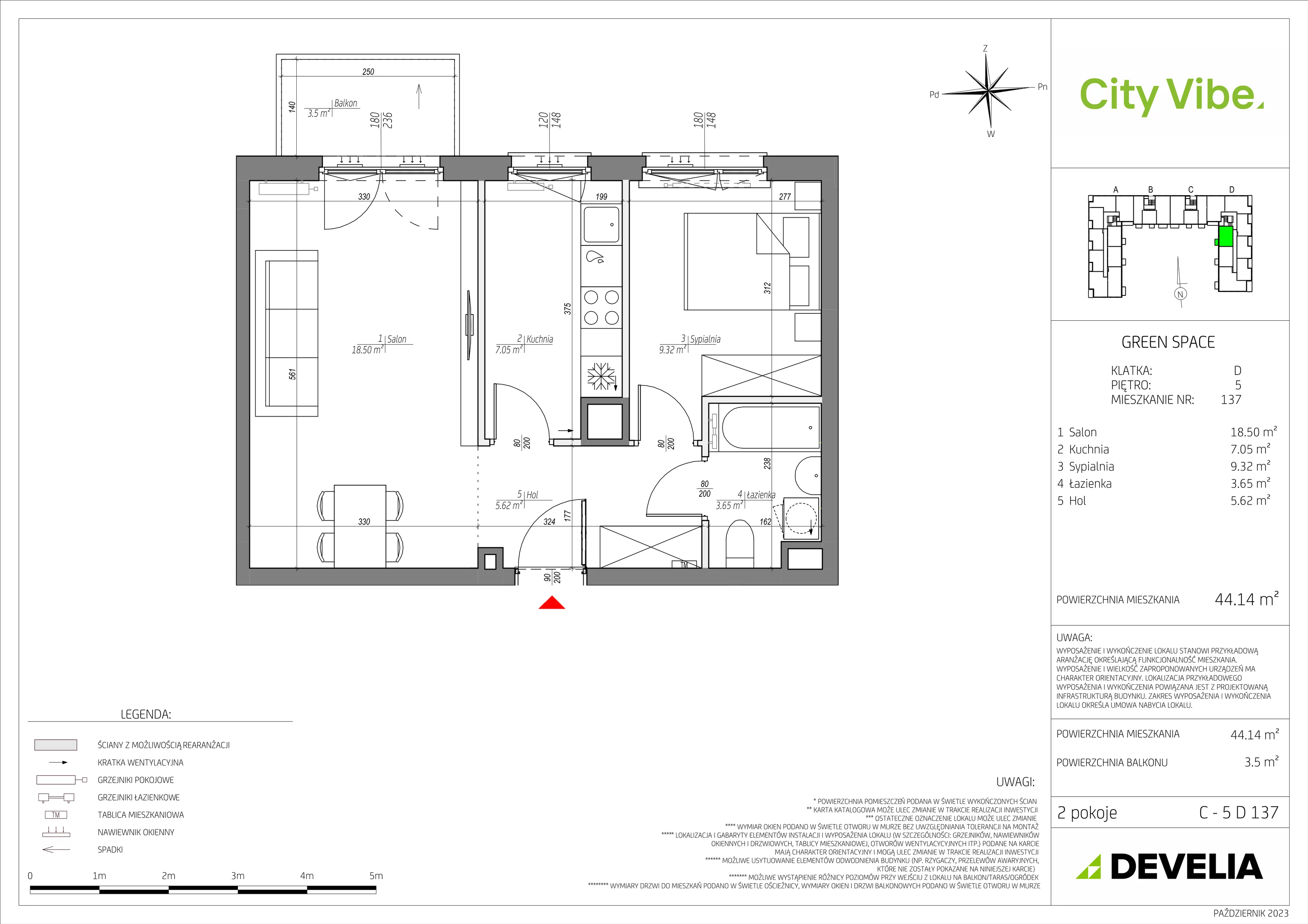 2 pokoje, mieszkanie 44,14 m², piętro 5, oferta nr C/137/M, City Vibe, Kraków, Podgórze, Płaszów, ul. Myśliwska