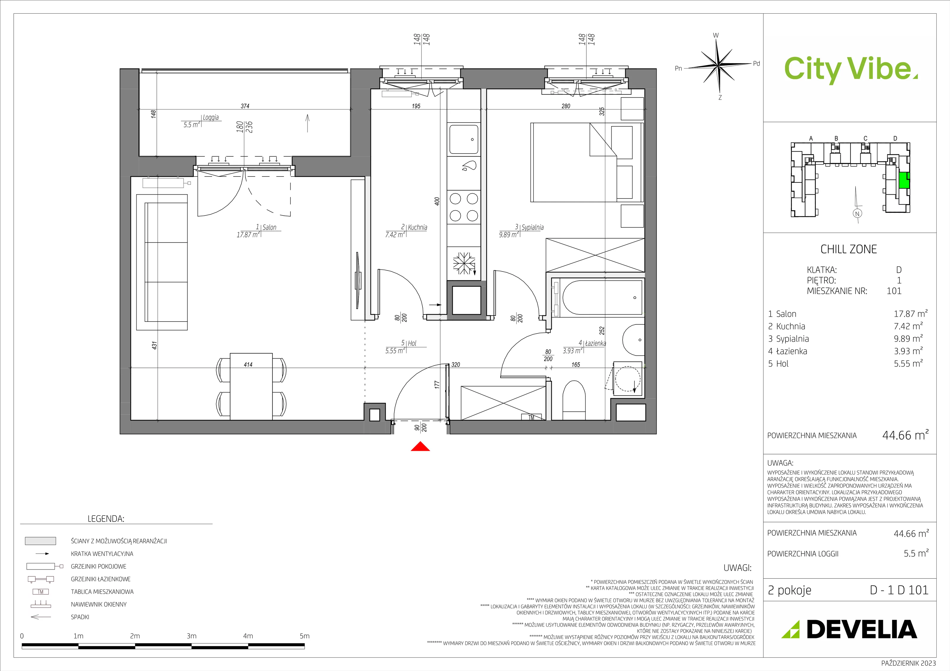 2 pokoje, mieszkanie 44,66 m², piętro 1, oferta nr D/101/M, City Vibe, Kraków, Podgórze, Płaszów, ul. Myśliwska