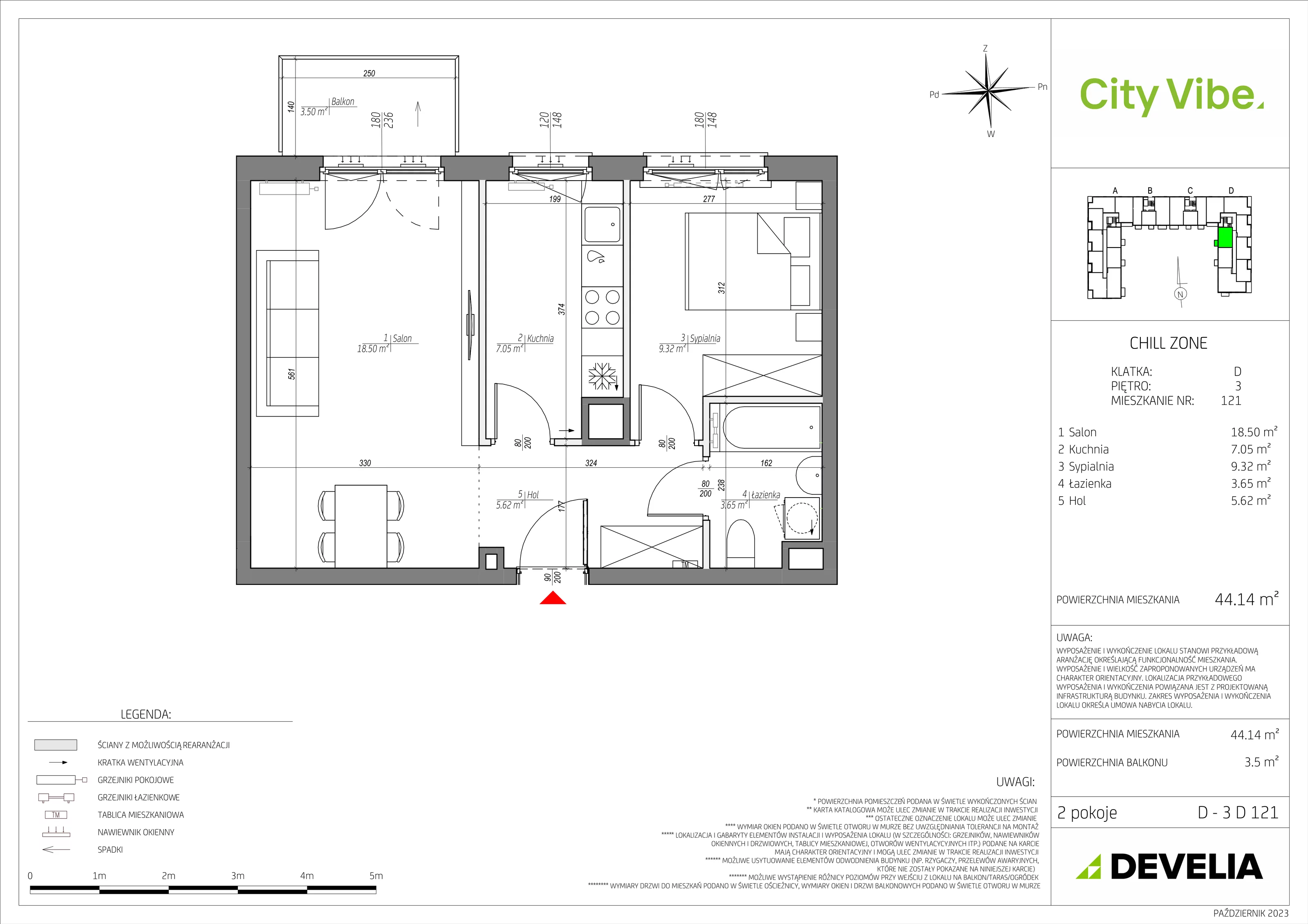 2 pokoje, mieszkanie 44,14 m², piętro 3, oferta nr D/121/M, City Vibe, Kraków, Podgórze, Płaszów, ul. Myśliwska