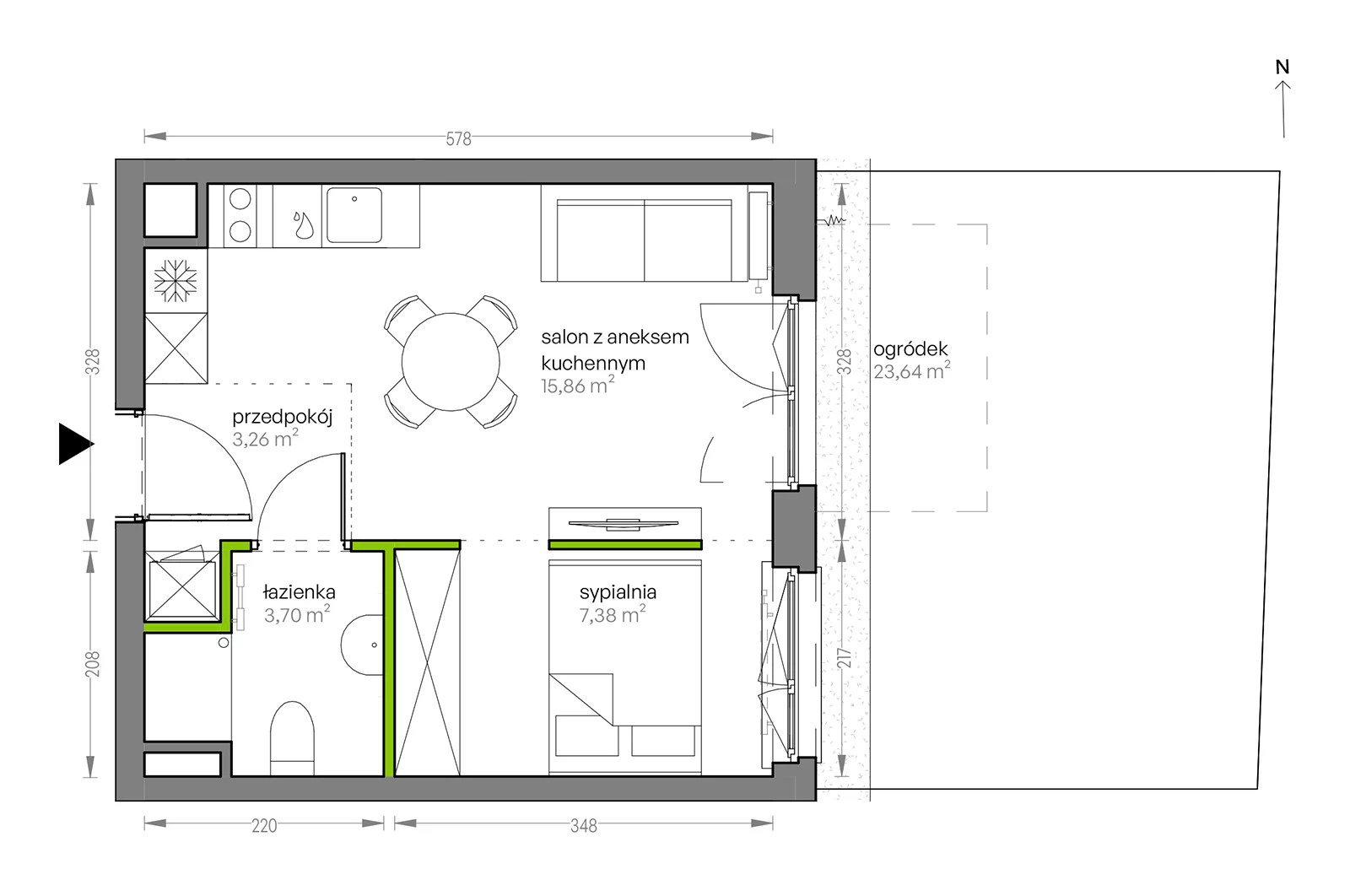 Mieszkanie 30,20 m², parter, oferta nr G/070, City Vibe etap V, Kraków, Podgórze, Płaszów, ul. Myśliwska 68