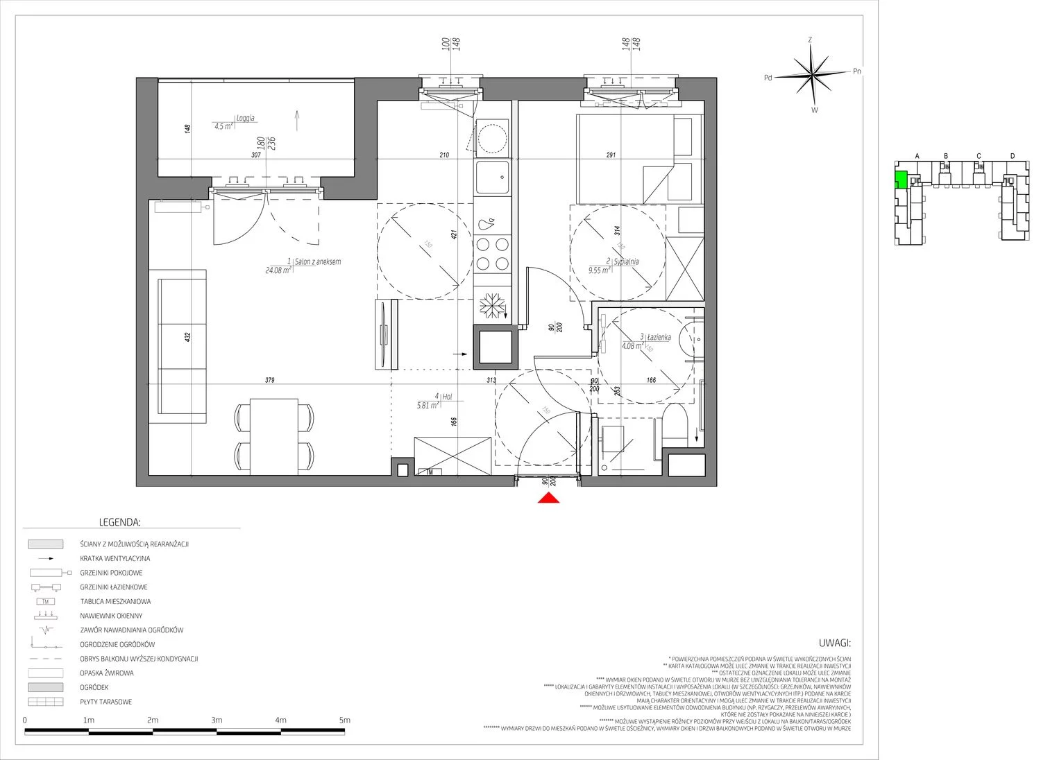 2 pokoje, mieszkanie 43,52 m², piętro 3, oferta nr C/034/M, City Vibe, Kraków, Podgórze, Płaszów, ul. Myśliwska