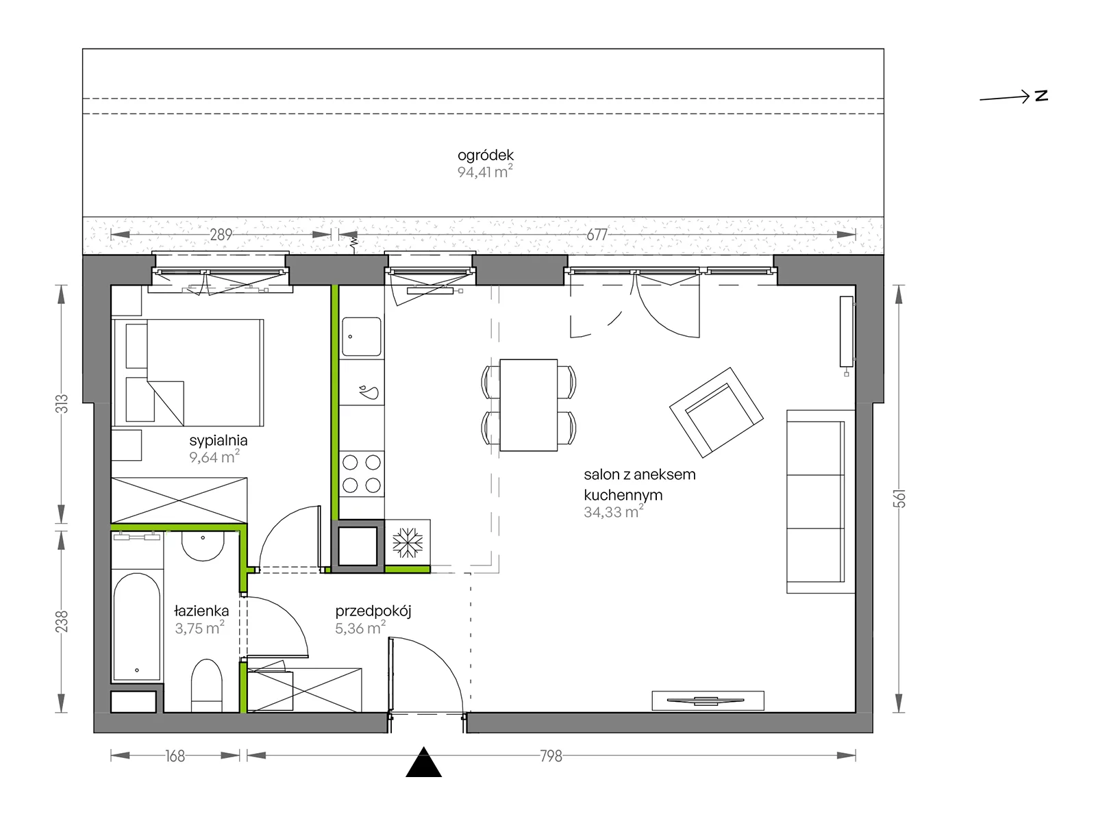 Mieszkanie 53,08 m², parter, oferta nr F/005, City Vibe etap V, Kraków, Podgórze, Płaszów, ul. Myśliwska 68-idx