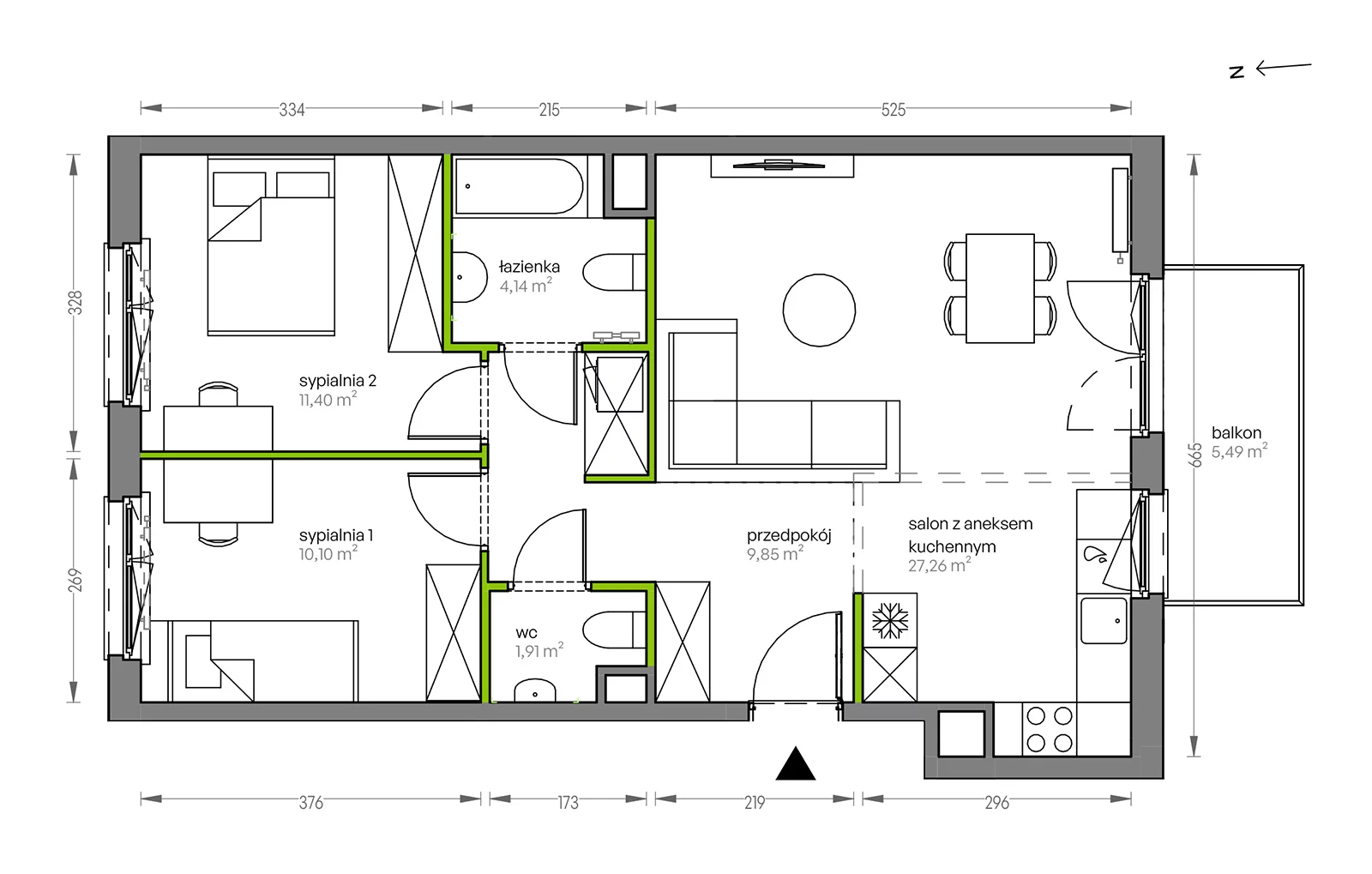 Mieszkanie 64,66 m², piętro 1, oferta nr F/007, City Vibe etap V, Kraków, Podgórze, Płaszów, ul. Myśliwska 68