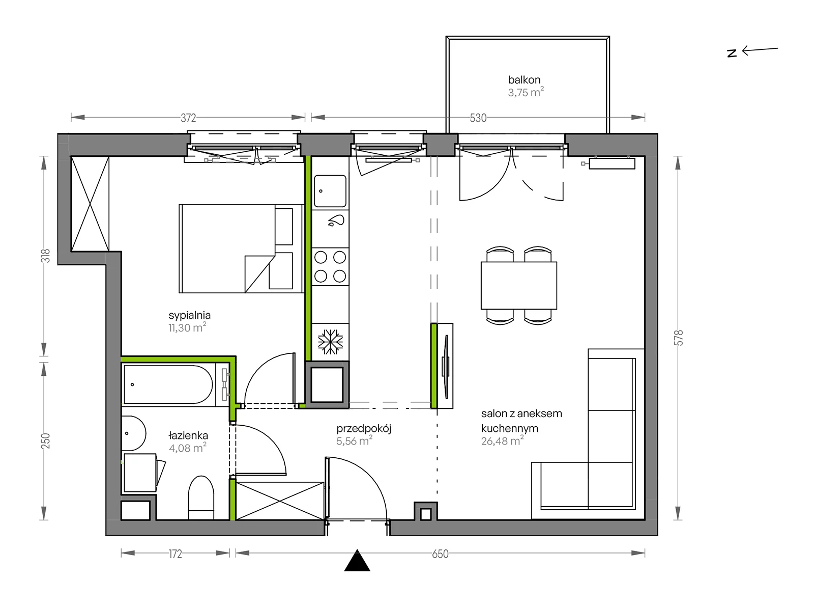 Mieszkanie 47,42 m², piętro 1, oferta nr F/008, City Vibe etap V, Kraków, Podgórze, Płaszów, ul. Myśliwska 68