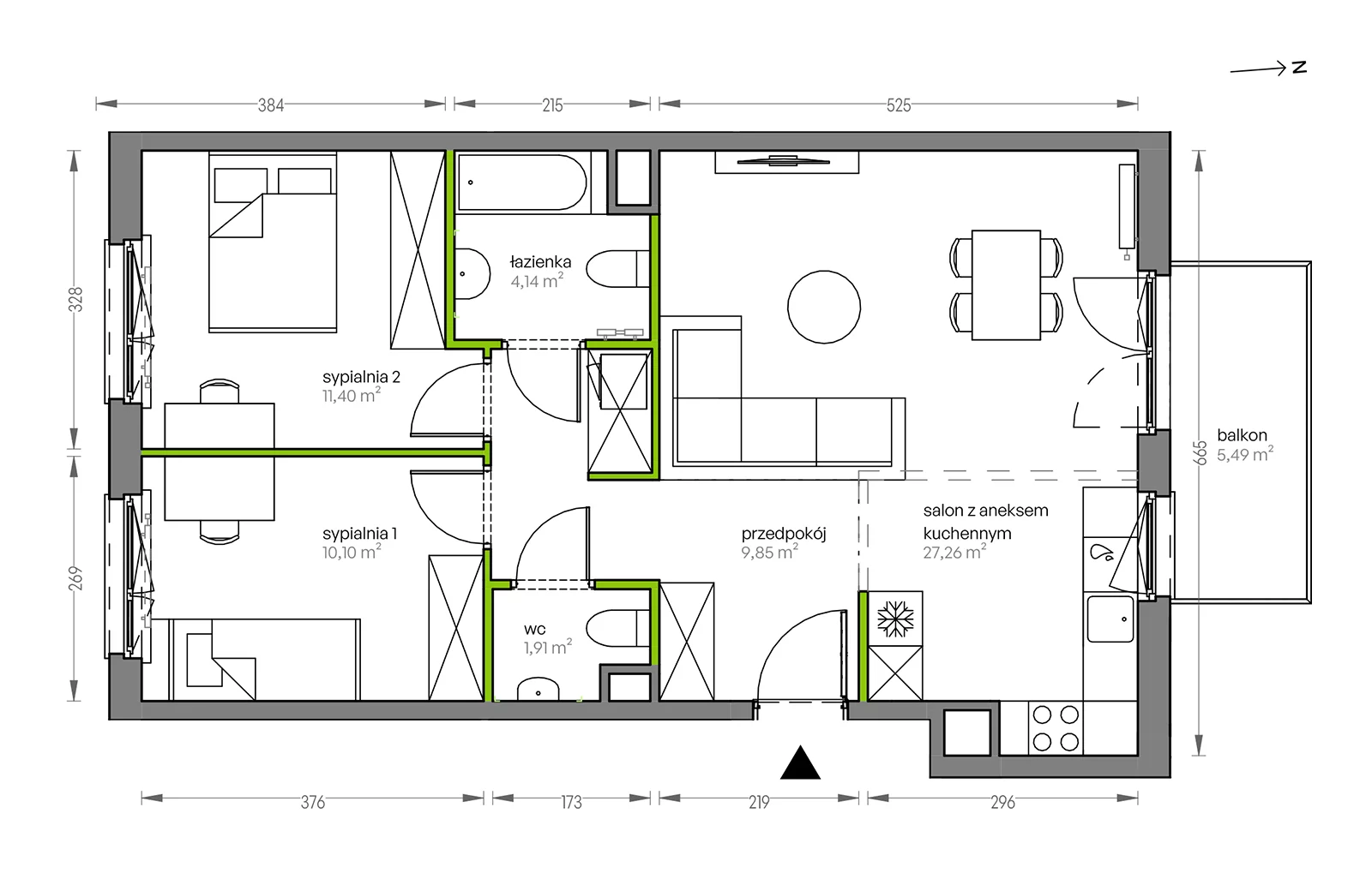 Mieszkanie 64,66 m², piętro 2, oferta nr F/016, City Vibe etap V, Kraków, Podgórze, Płaszów, ul. Myśliwska 68