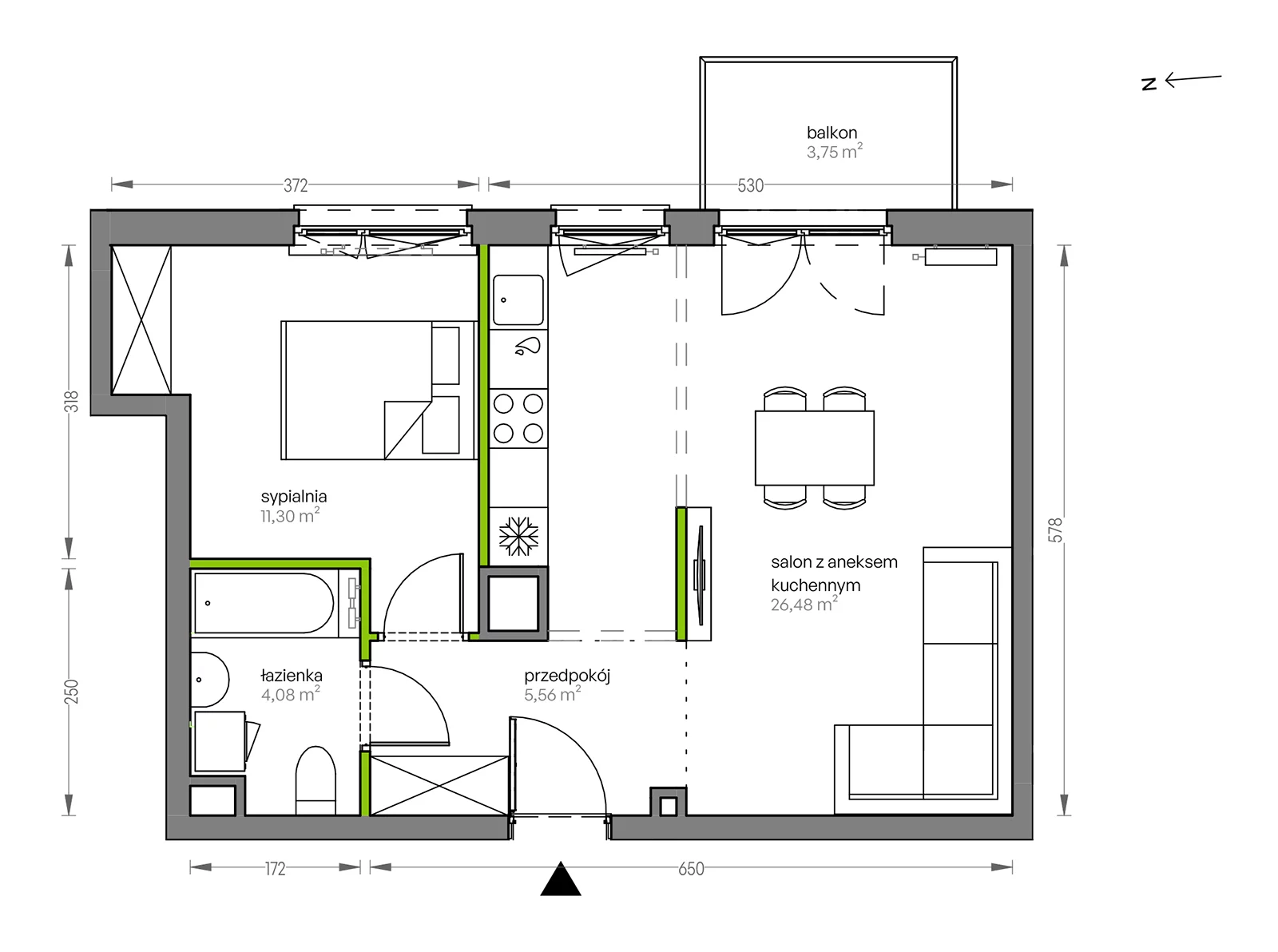 Mieszkanie 47,42 m², piętro 2, oferta nr F/017, City Vibe etap V, Kraków, Podgórze, Płaszów, ul. Myśliwska 68