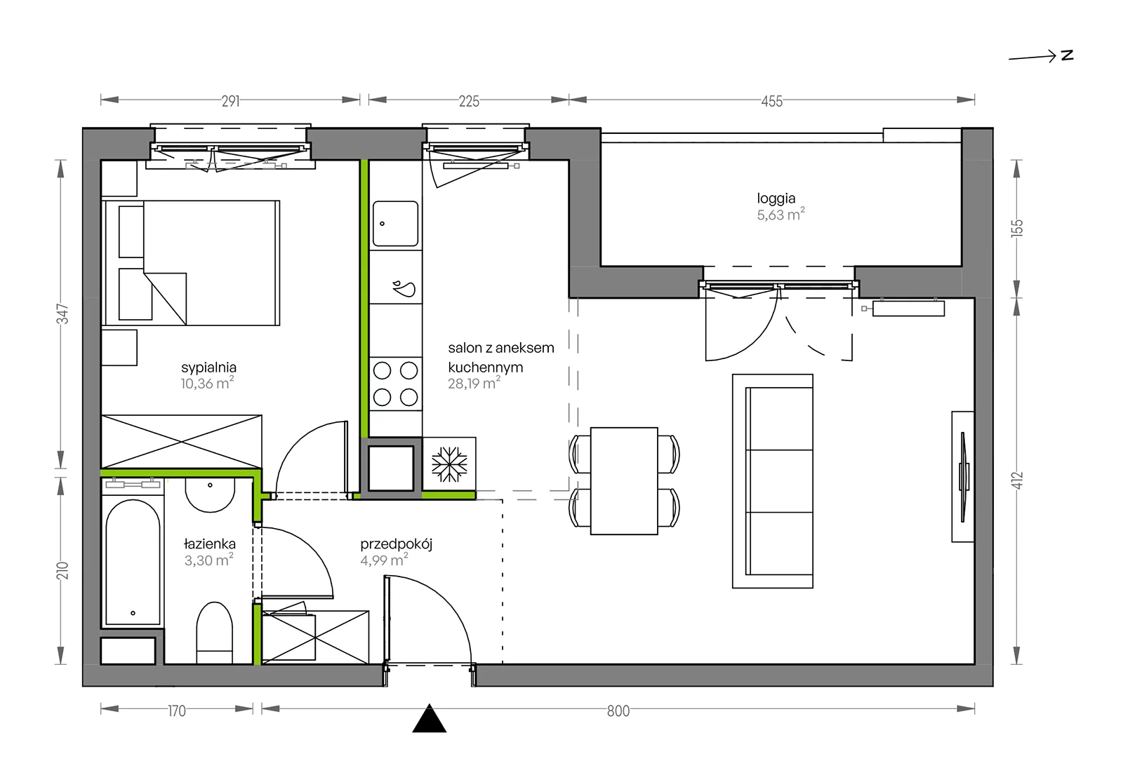 Mieszkanie 46,84 m², piętro 2, oferta nr F/023, City Vibe etap V, Kraków, Podgórze, Płaszów, ul. Myśliwska 68