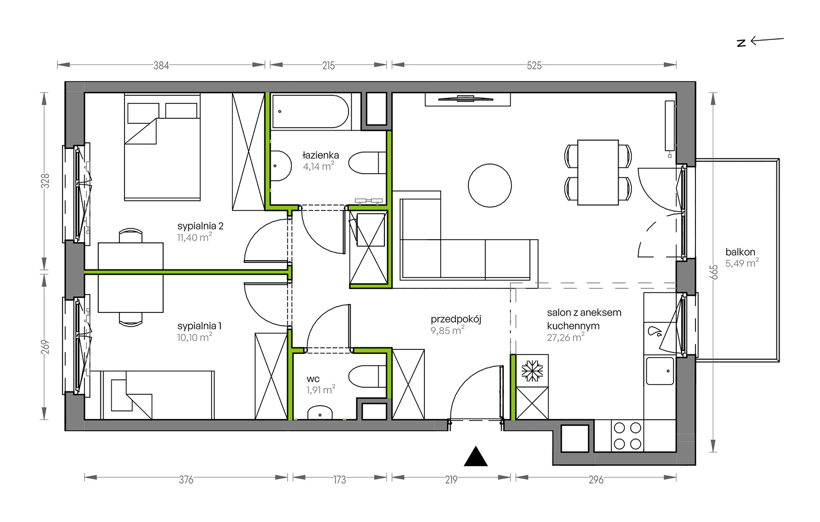 Mieszkanie 64,66 m², piętro 3, oferta nr F/025, City Vibe etap V, Kraków, Podgórze, Płaszów, ul. Myśliwska 68