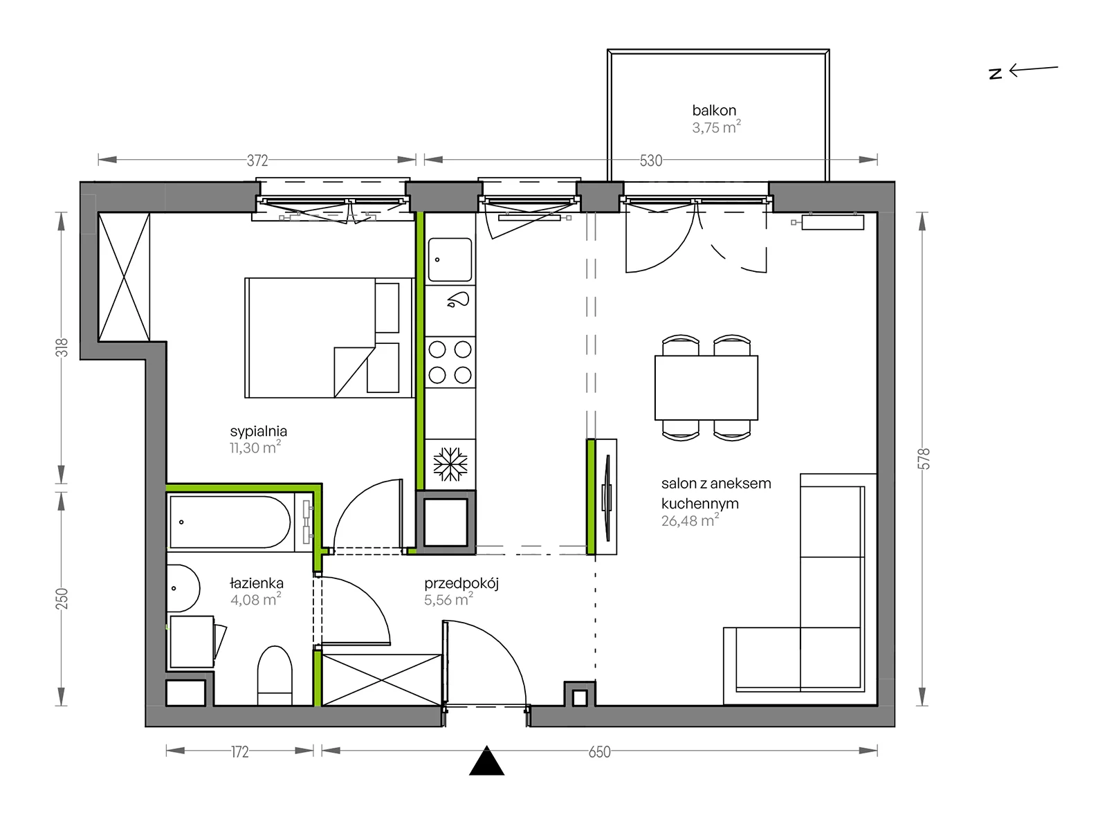 Mieszkanie 47,42 m², piętro 3, oferta nr F/026, City Vibe etap V, Kraków, Podgórze, Płaszów, ul. Myśliwska 68