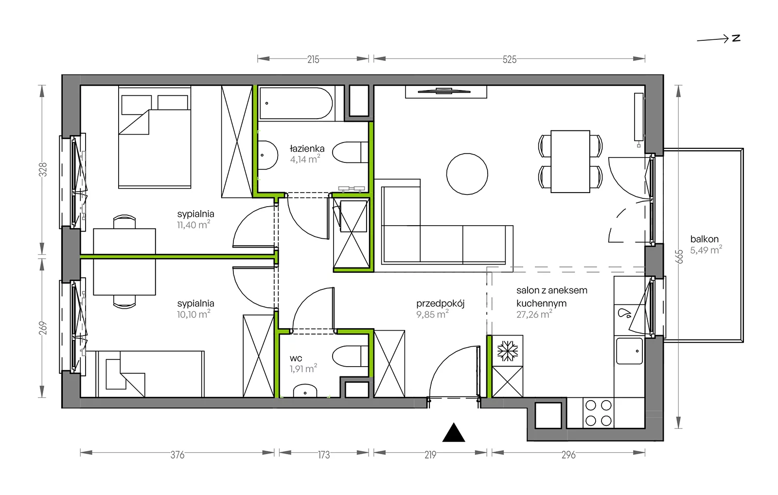 Mieszkanie 64,66 m², piętro 4, oferta nr F/034, City Vibe etap V, Kraków, Podgórze, Płaszów, ul. Myśliwska 68