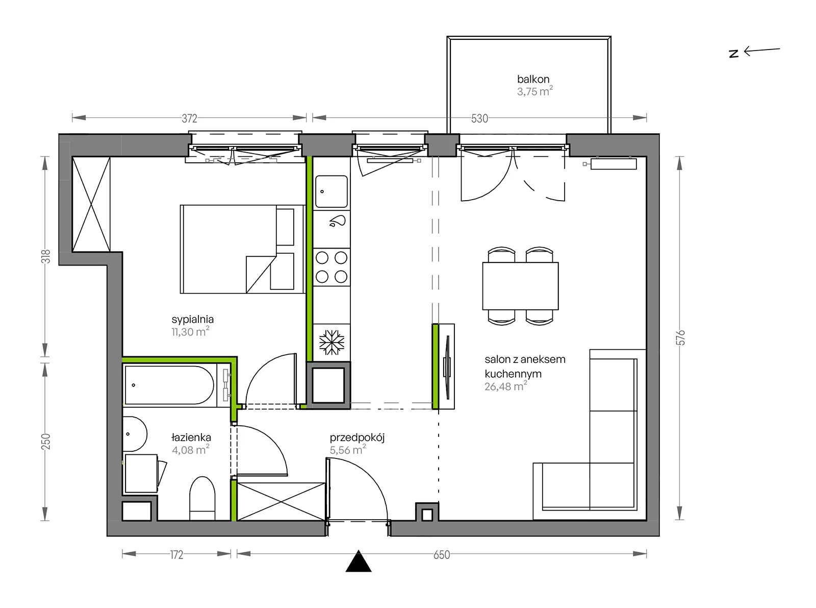 2 pokoje, mieszkanie 47,42 m², piętro 4, oferta nr F/035, City Vibe etap V, Kraków, Podgórze, Płaszów, ul. Myśliwska 68