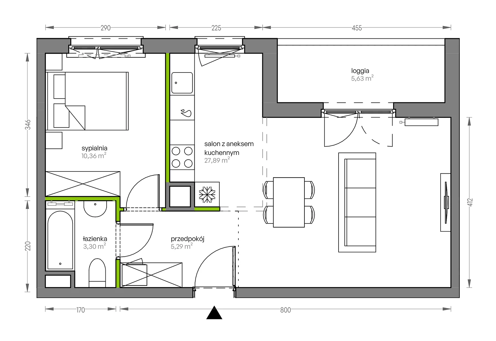 2 pokoje, mieszkanie 46,84 m², piętro 4, oferta nr F/040, City Vibe etap V, Kraków, Podgórze, Płaszów, ul. Myśliwska 68