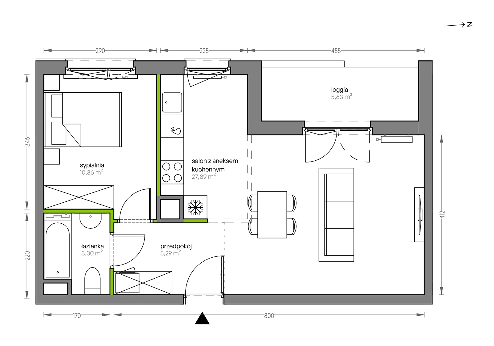 Mieszkanie 46,84 m², piętro 5, oferta nr F/049, City Vibe etap V, Kraków, Podgórze, Płaszów, ul. Myśliwska 68