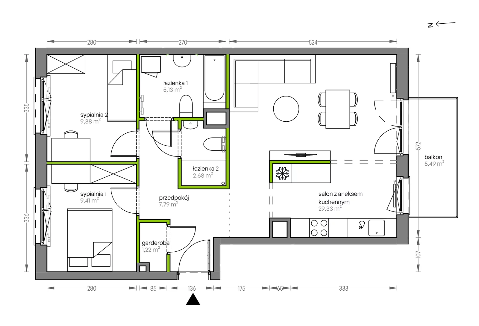 Mieszkanie 64,94 m², piętro 3, oferta nr F/061, City Vibe etap V, Kraków, Podgórze, Płaszów, ul. Myśliwska 68