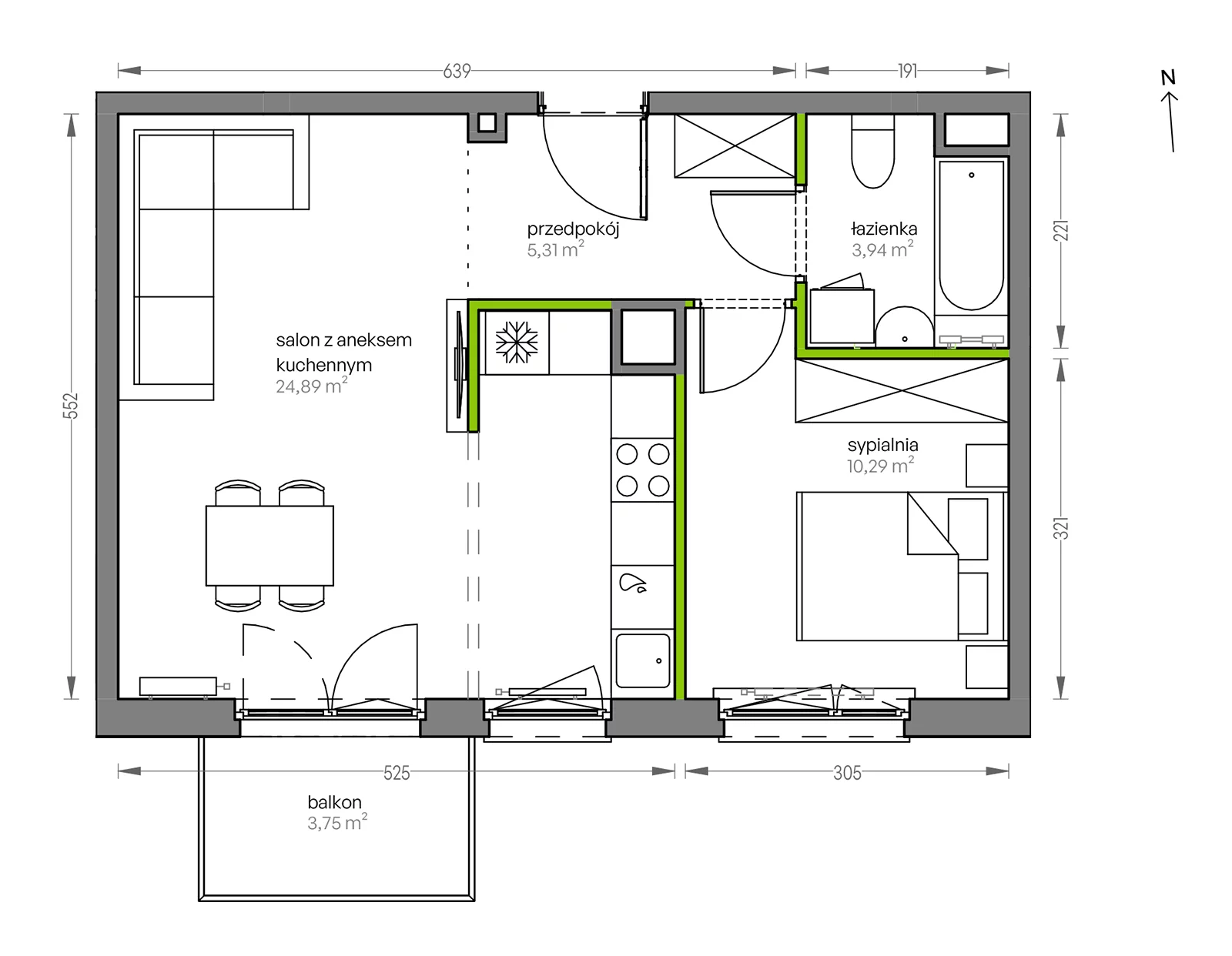 2 pokoje, mieszkanie 44,43 m², piętro 4, oferta nr F/065, City Vibe etap V, Kraków, Podgórze, Płaszów, ul. Myśliwska 68