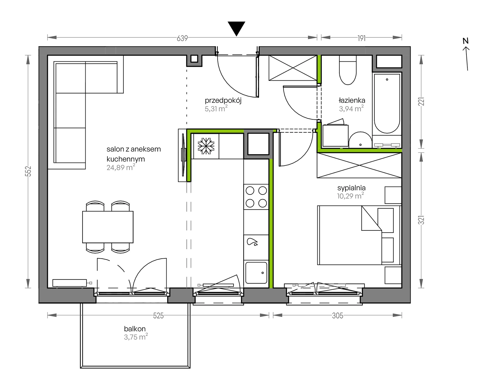 Mieszkanie 44,43 m², piętro 5, oferta nr F/068, City Vibe etap V, Kraków, Podgórze, Płaszów, ul. Myśliwska 68