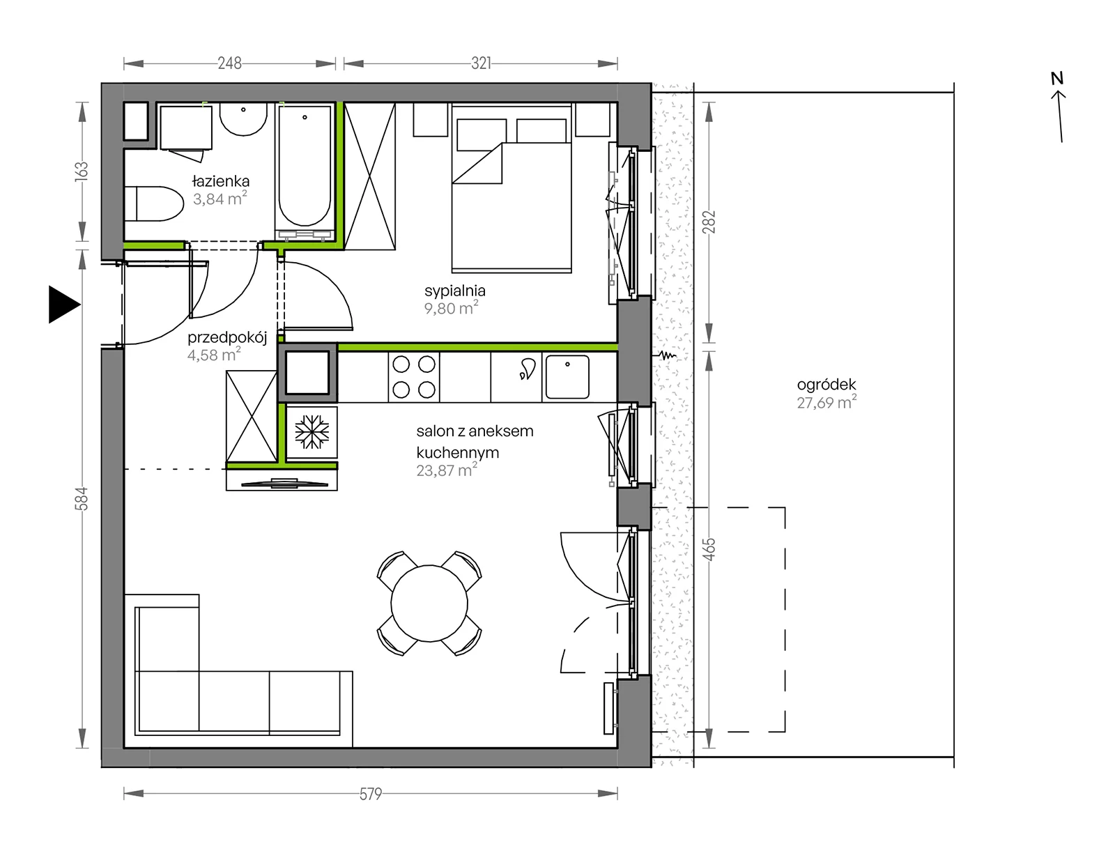 Mieszkanie 42,09 m², parter, oferta nr F/072, City Vibe etap V, Kraków, Podgórze, Płaszów, ul. Myśliwska 68