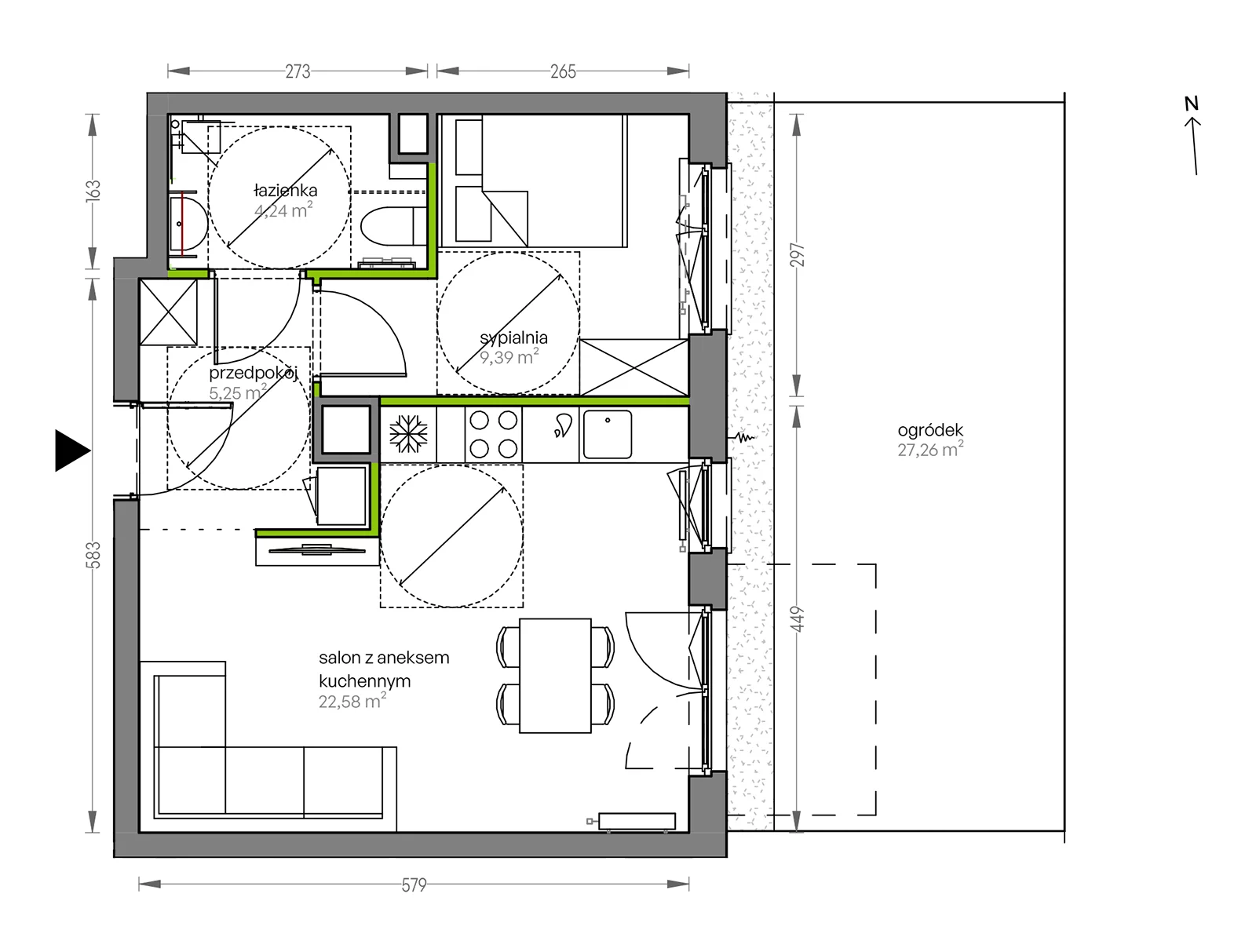 2 pokoje, mieszkanie 41,46 m², parter, oferta nr F/073, City Vibe etap V, Kraków, Podgórze, Płaszów, ul. Myśliwska 68