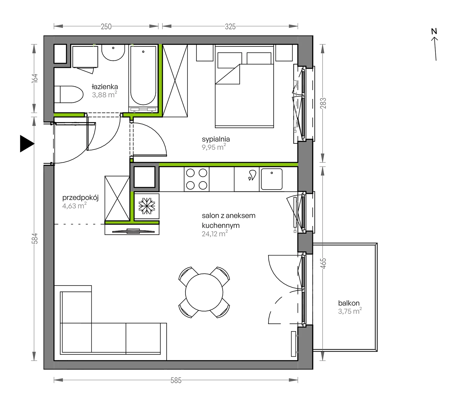 Mieszkanie 42,58 m², piętro 2, oferta nr F/090, City Vibe etap V, Kraków, Podgórze, Płaszów, ul. Myśliwska 68