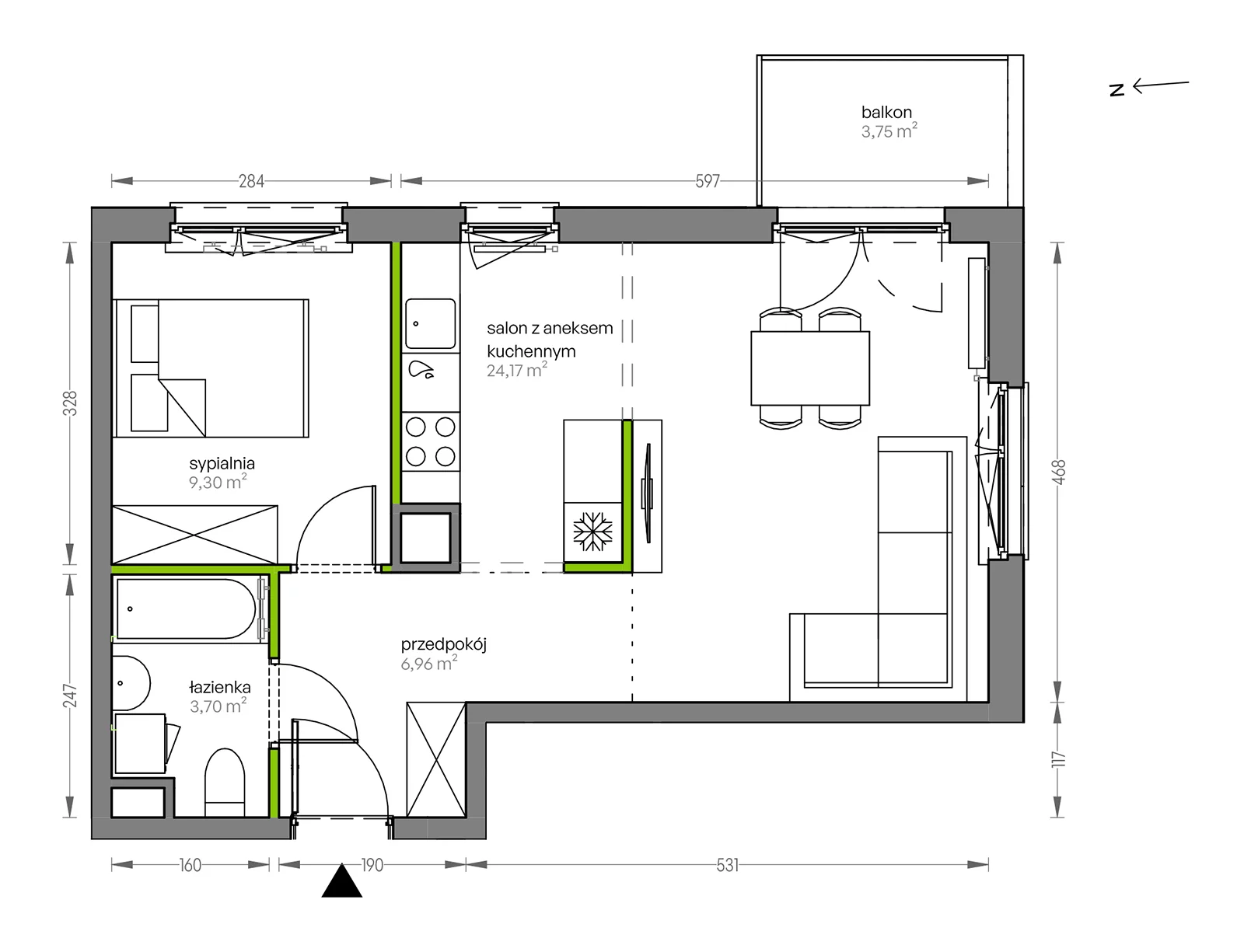 Mieszkanie 44,13 m², piętro 2, oferta nr F/092, City Vibe etap V, Kraków, Podgórze, Płaszów, ul. Myśliwska 68