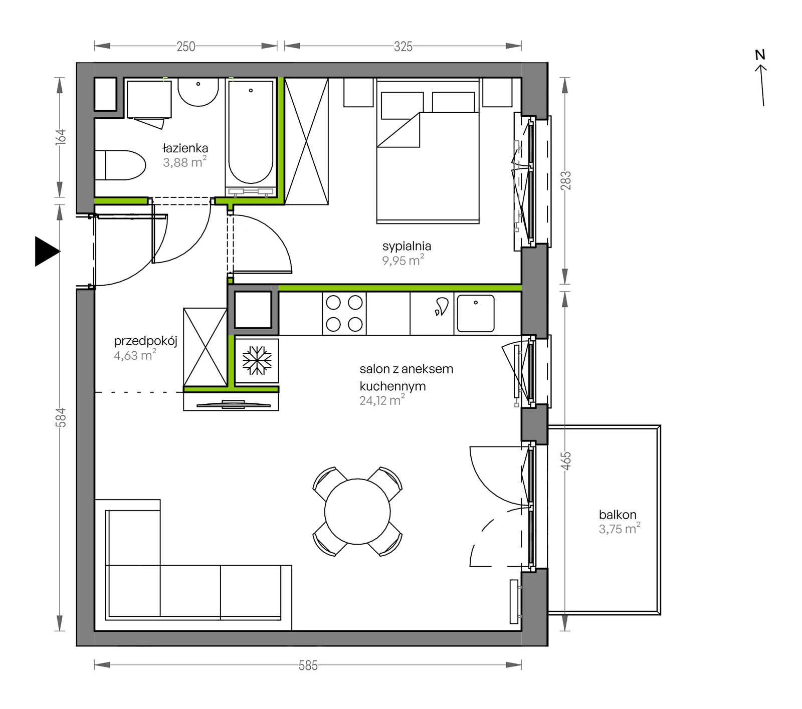 Mieszkanie 42,58 m², piętro 4, oferta nr F/110, City Vibe etap V, Kraków, Podgórze, Płaszów, ul. Myśliwska 68