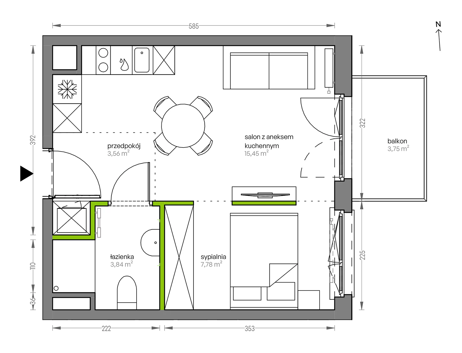 2 pokoje, mieszkanie 30,63 m², piętro 5, oferta nr F/118, City Vibe etap V, Kraków, Podgórze, Płaszów, ul. Myśliwska 68