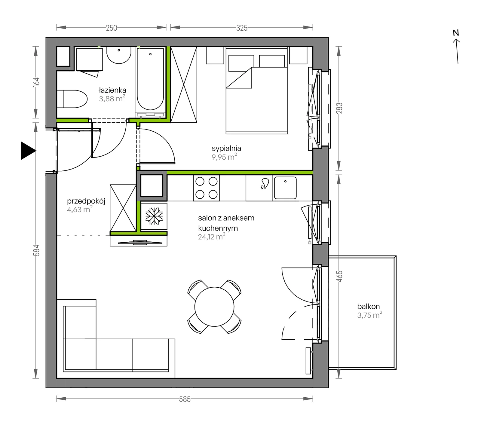 Mieszkanie 42,58 m², piętro 5, oferta nr F/120, City Vibe etap V, Kraków, Podgórze, Płaszów, ul. Myśliwska 68