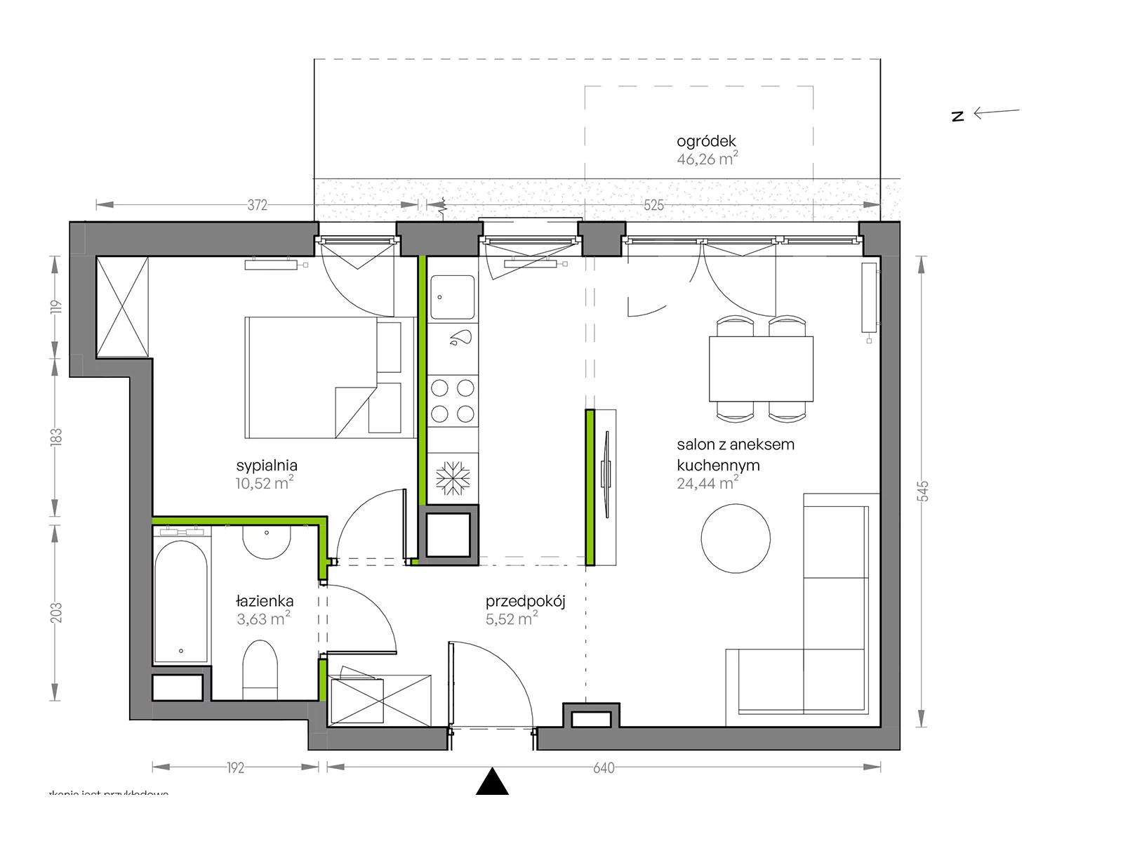 2 pokoje, mieszkanie 44,11 m², parter, oferta nr G/002, City Vibe etap V, Kraków, Podgórze, Płaszów, ul. Myśliwska 68