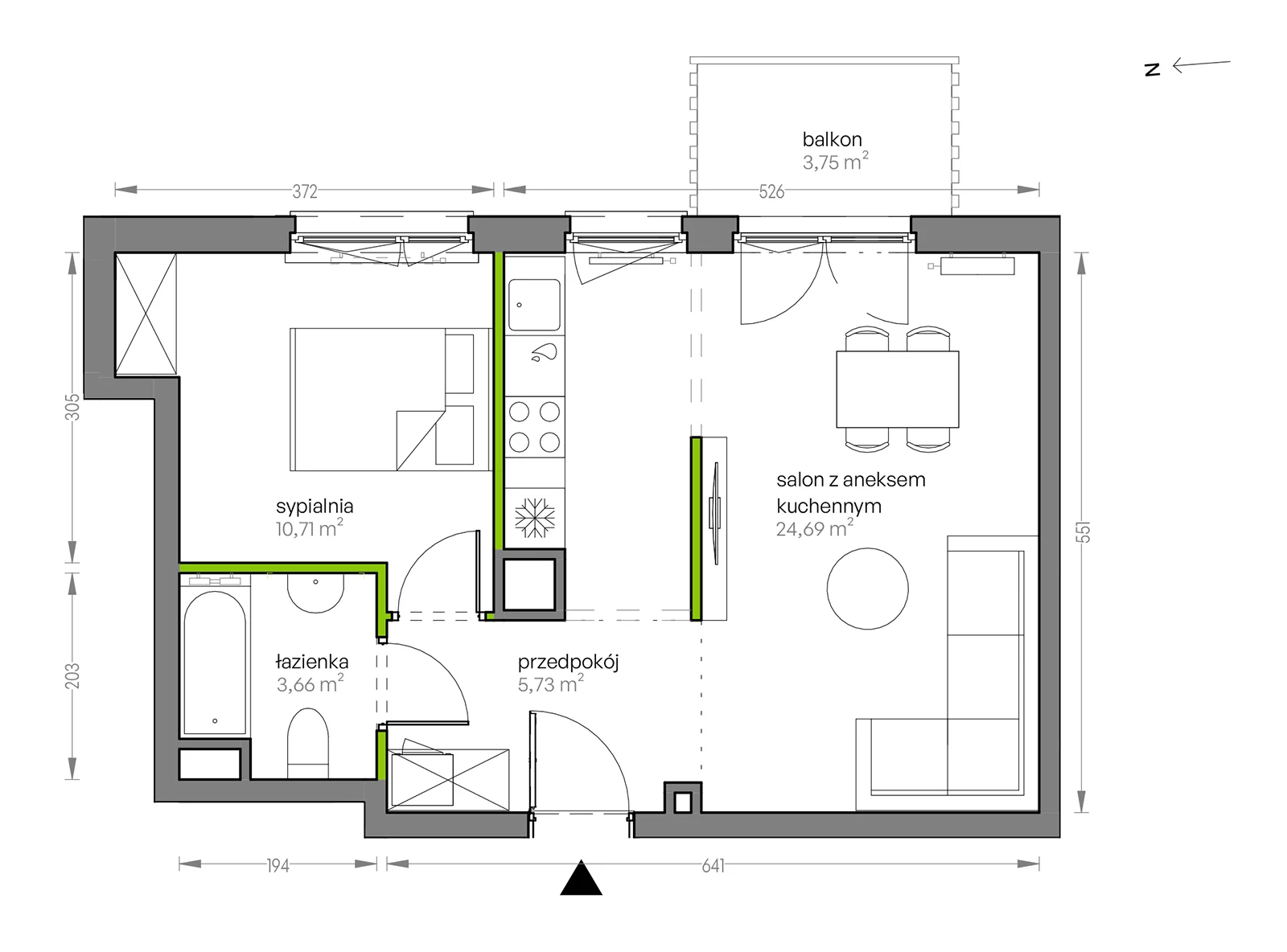 Mieszkanie 44,79 m², piętro 1, oferta nr G/010, City Vibe etap V, Kraków, Podgórze, Płaszów, ul. Myśliwska 68