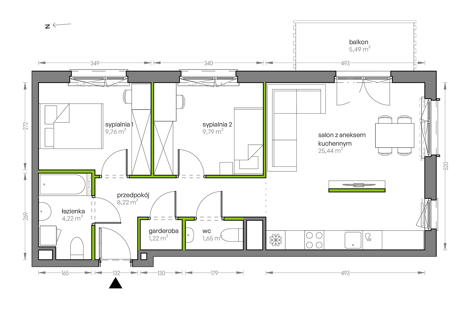 Mieszkanie 60,30 m², piętro 1, oferta nr G/012, City Vibe etap V, Kraków, Podgórze, Płaszów, ul. Myśliwska 68