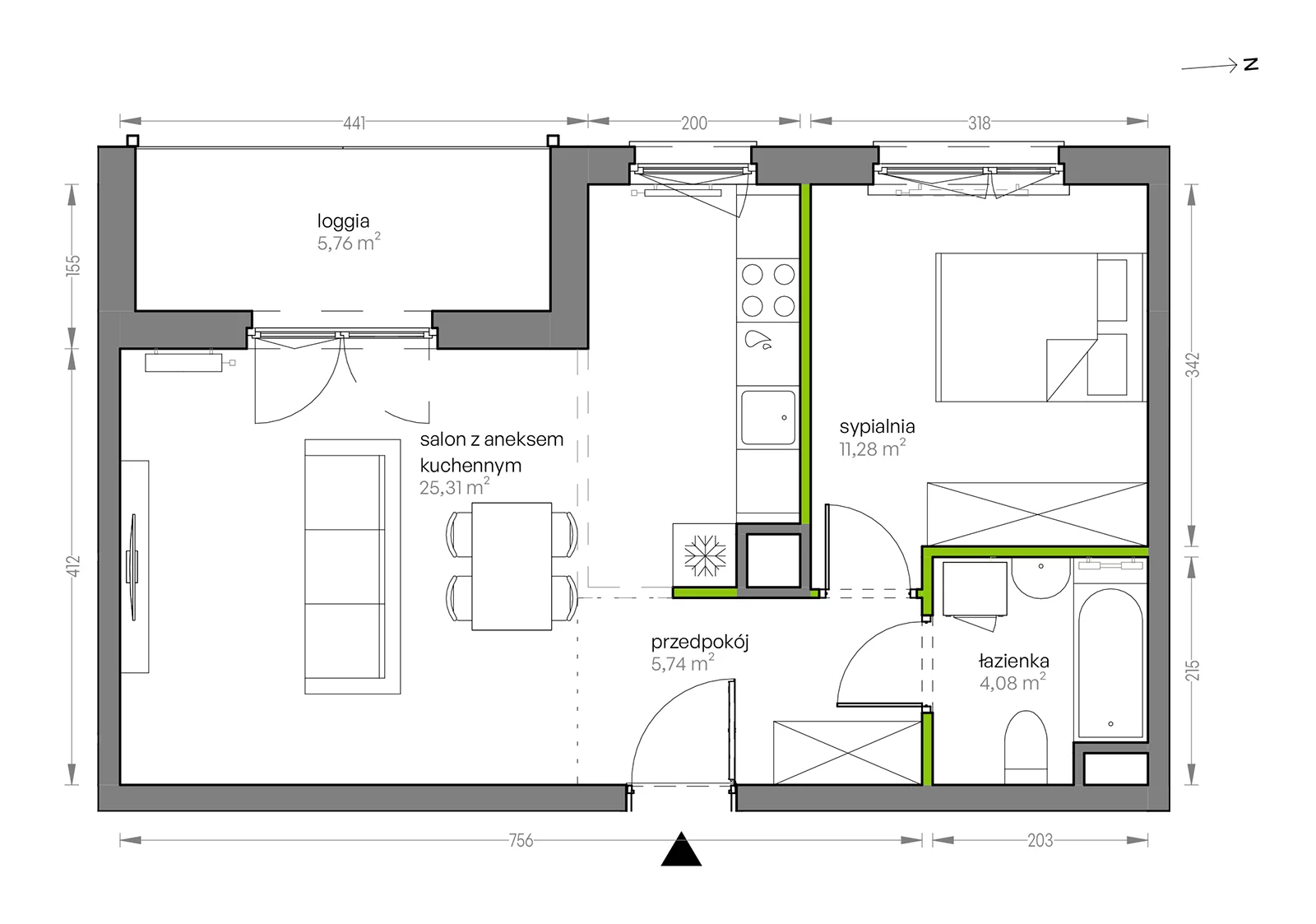 Mieszkanie 46,41 m², piętro 1, oferta nr G/014, City Vibe etap V, Kraków, Podgórze, Płaszów, ul. Myśliwska 68