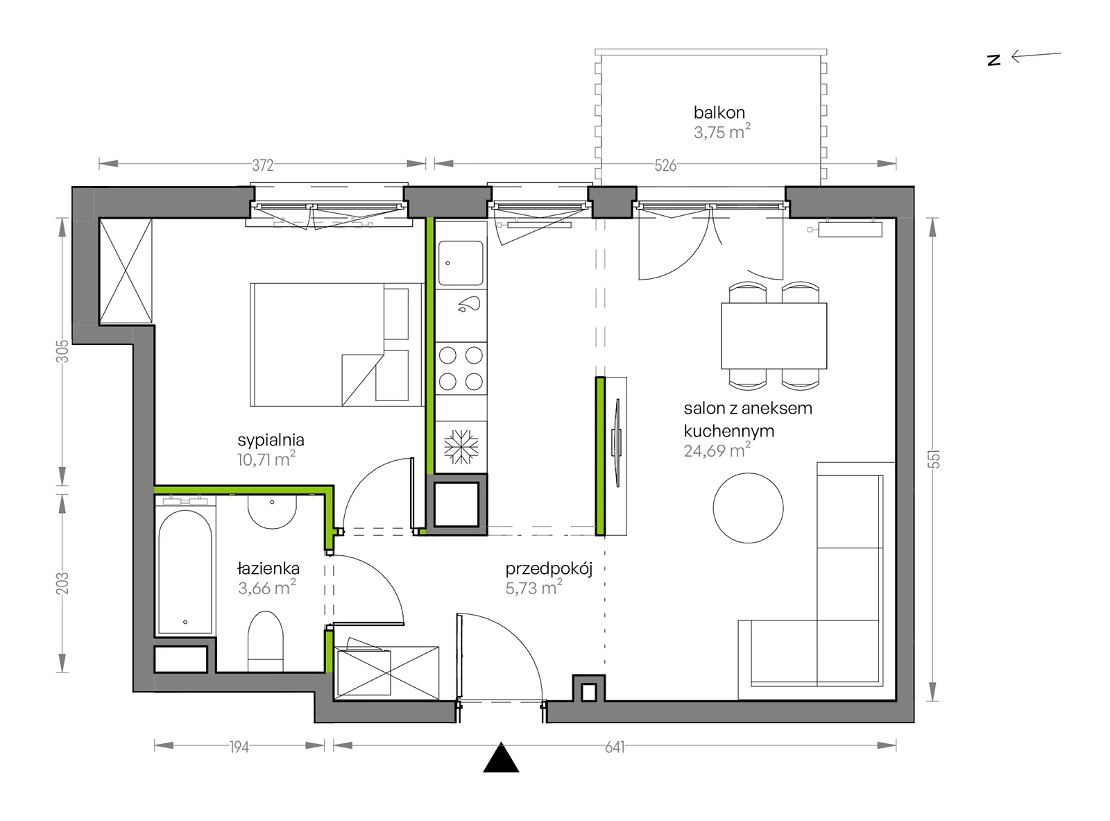 2 pokoje, mieszkanie 44,79 m², piętro 2, oferta nr G/018, City Vibe etap V, Kraków, Podgórze, Płaszów, ul. Myśliwska 68