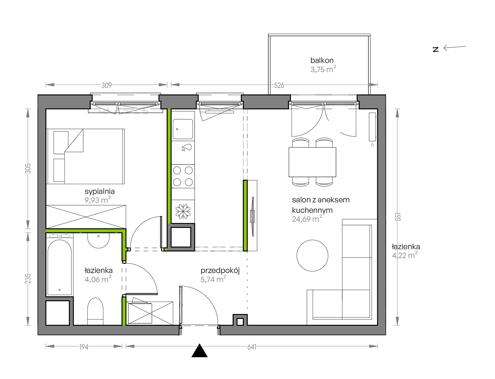 Mieszkanie 44,42 m², piętro 2, oferta nr G/019, City Vibe etap V, Kraków, Podgórze, Płaszów, ul. Myśliwska 68