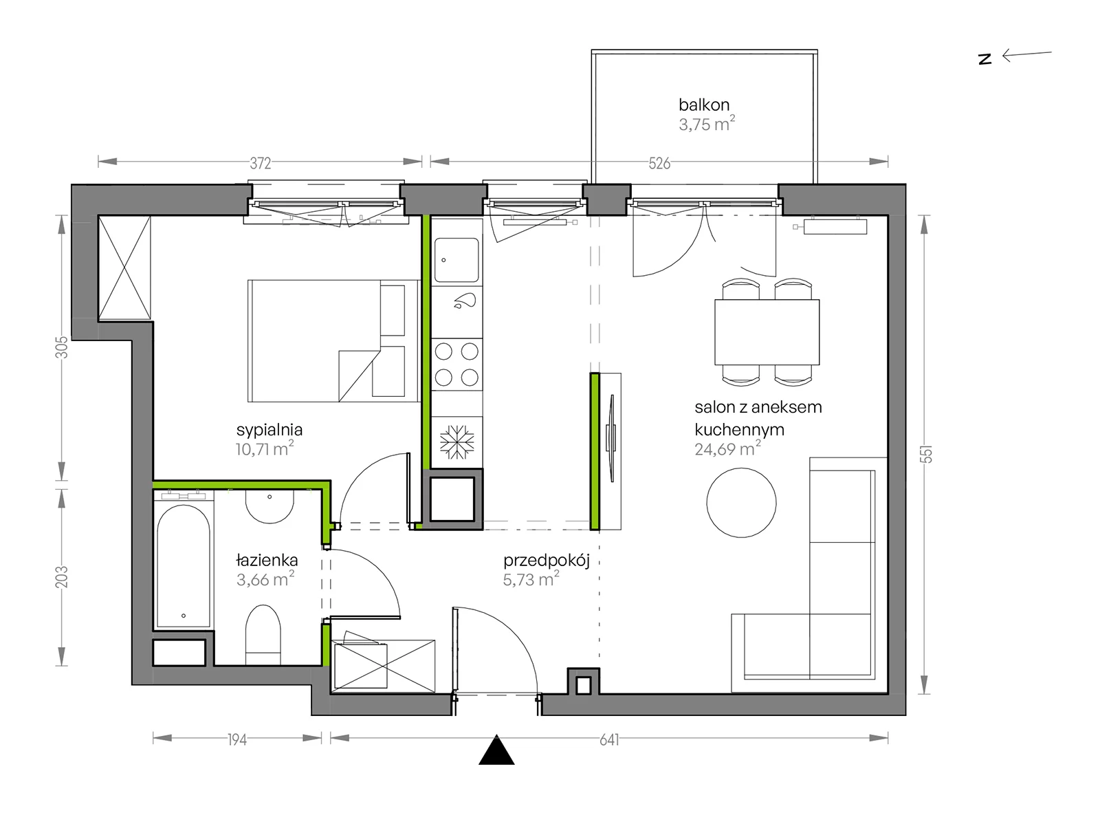 Mieszkanie 44,79 m², piętro 3, oferta nr G/026, City Vibe etap V, Kraków, Podgórze, Płaszów, ul. Myśliwska 68