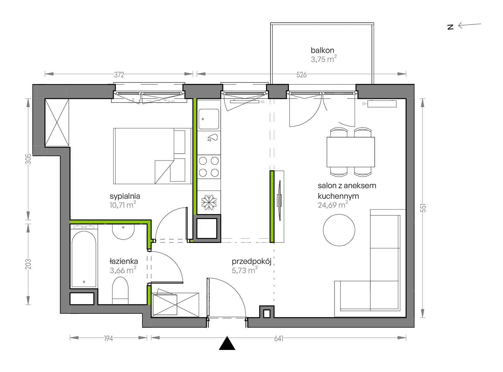 2 pokoje, mieszkanie 44,79 m², piętro 4, oferta nr G/034, City Vibe etap V, Kraków, Podgórze, Płaszów, ul. Myśliwska 68