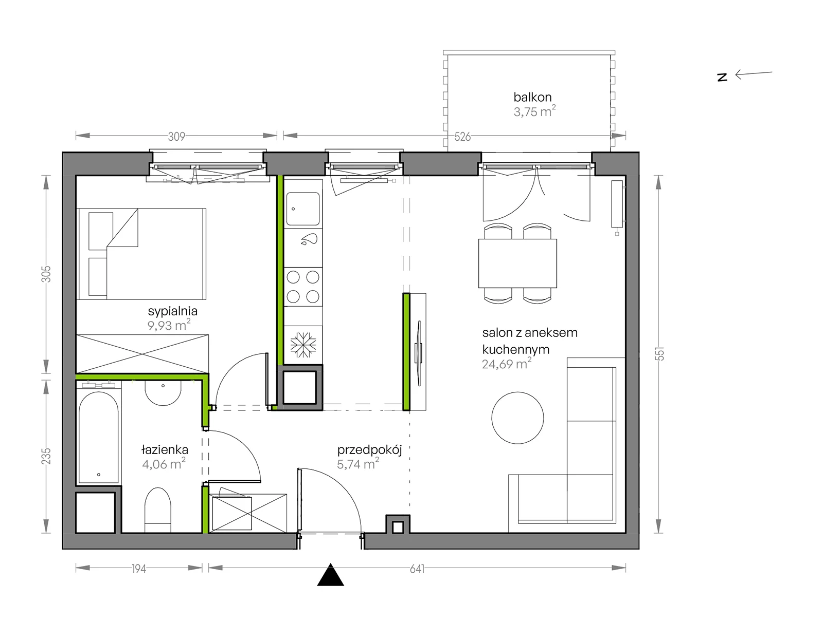 Mieszkanie 44,42 m², piętro 4, oferta nr G/035, City Vibe etap V, Kraków, Podgórze, Płaszów, ul. Myśliwska 68-idx