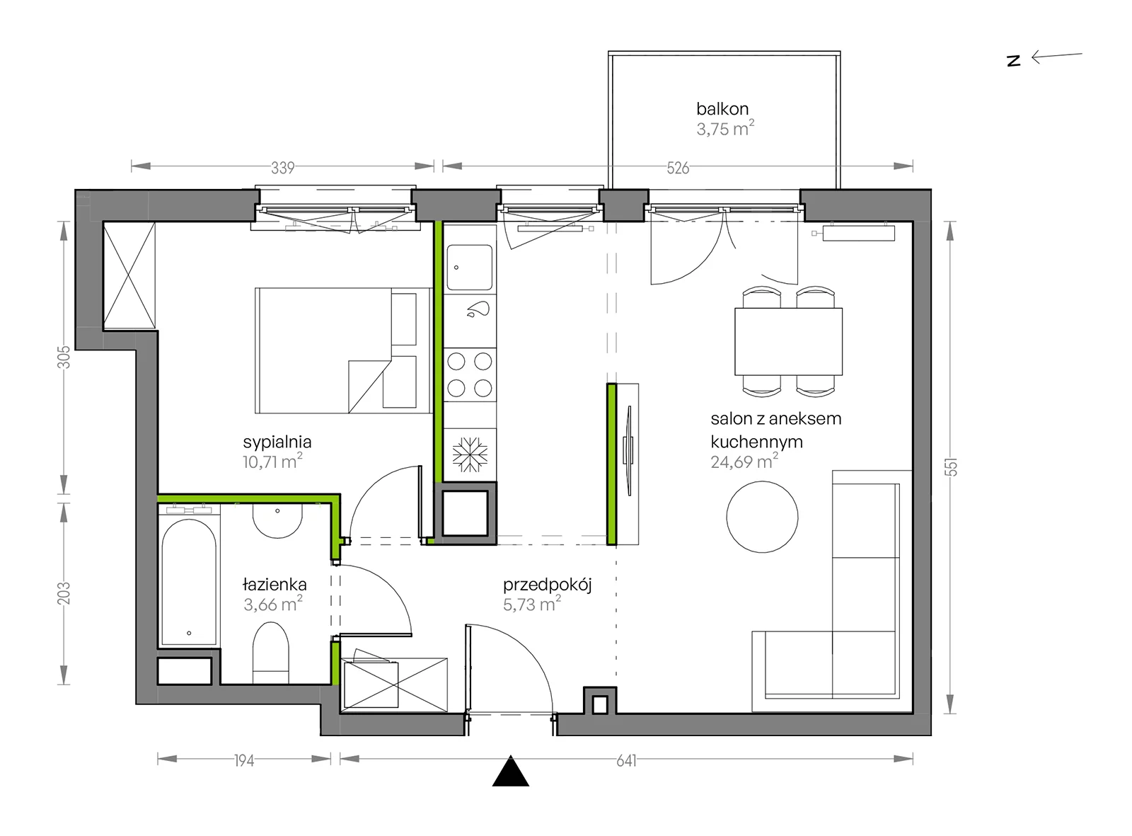 Mieszkanie 44,79 m², piętro 5, oferta nr G/042, City Vibe etap V, Kraków, Podgórze, Płaszów, ul. Myśliwska 68