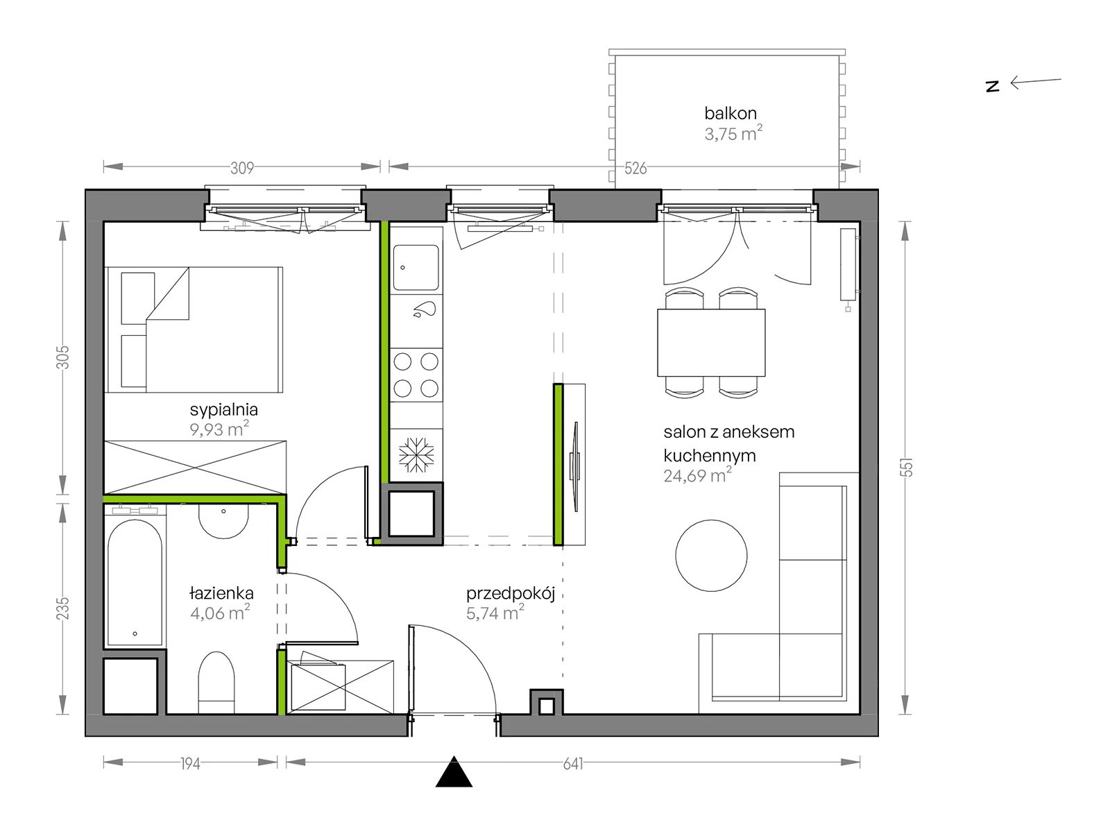 Mieszkanie 44,42 m², piętro 5, oferta nr G/043, City Vibe etap V, Kraków, Podgórze, Płaszów, ul. Myśliwska 68